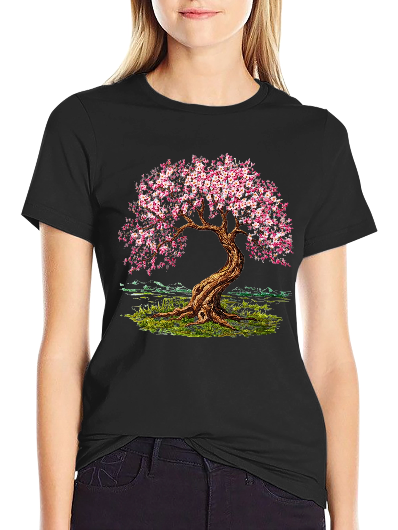 Cherry Blossom Tree Black T-Shirt