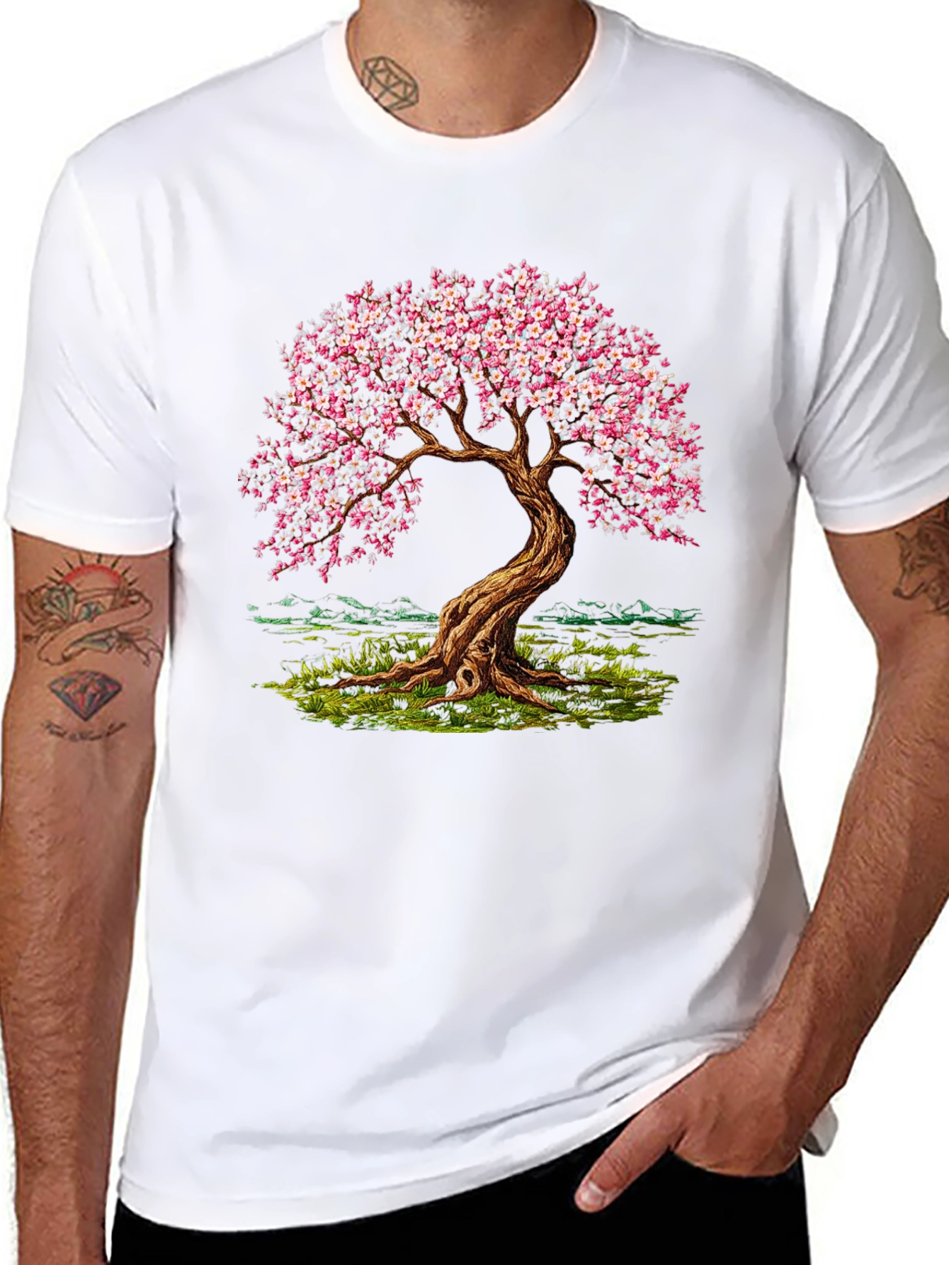 Cherry Blossom Tree Black T-Shirt