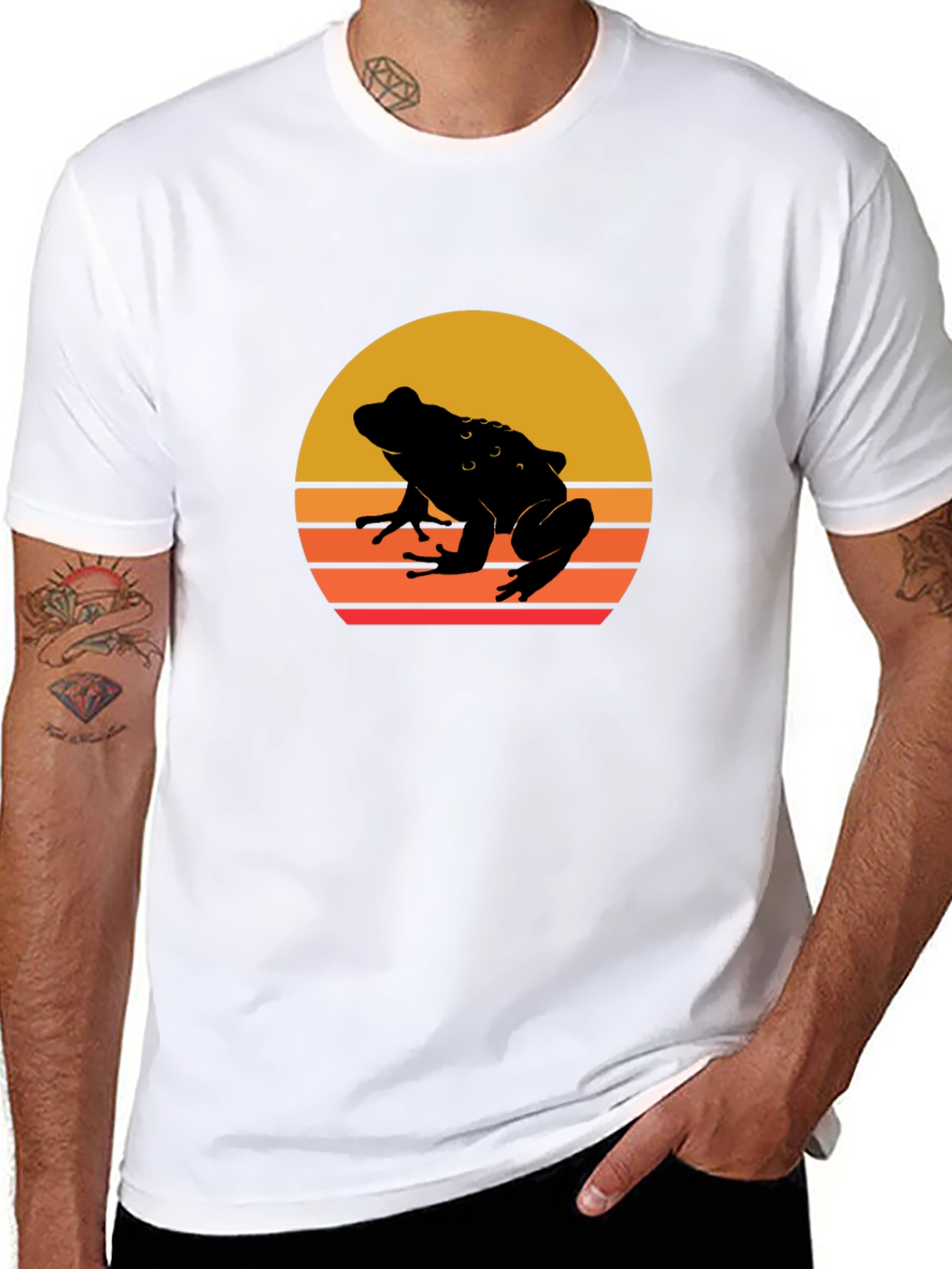 Retro Frog Sunset Black T-Shirt