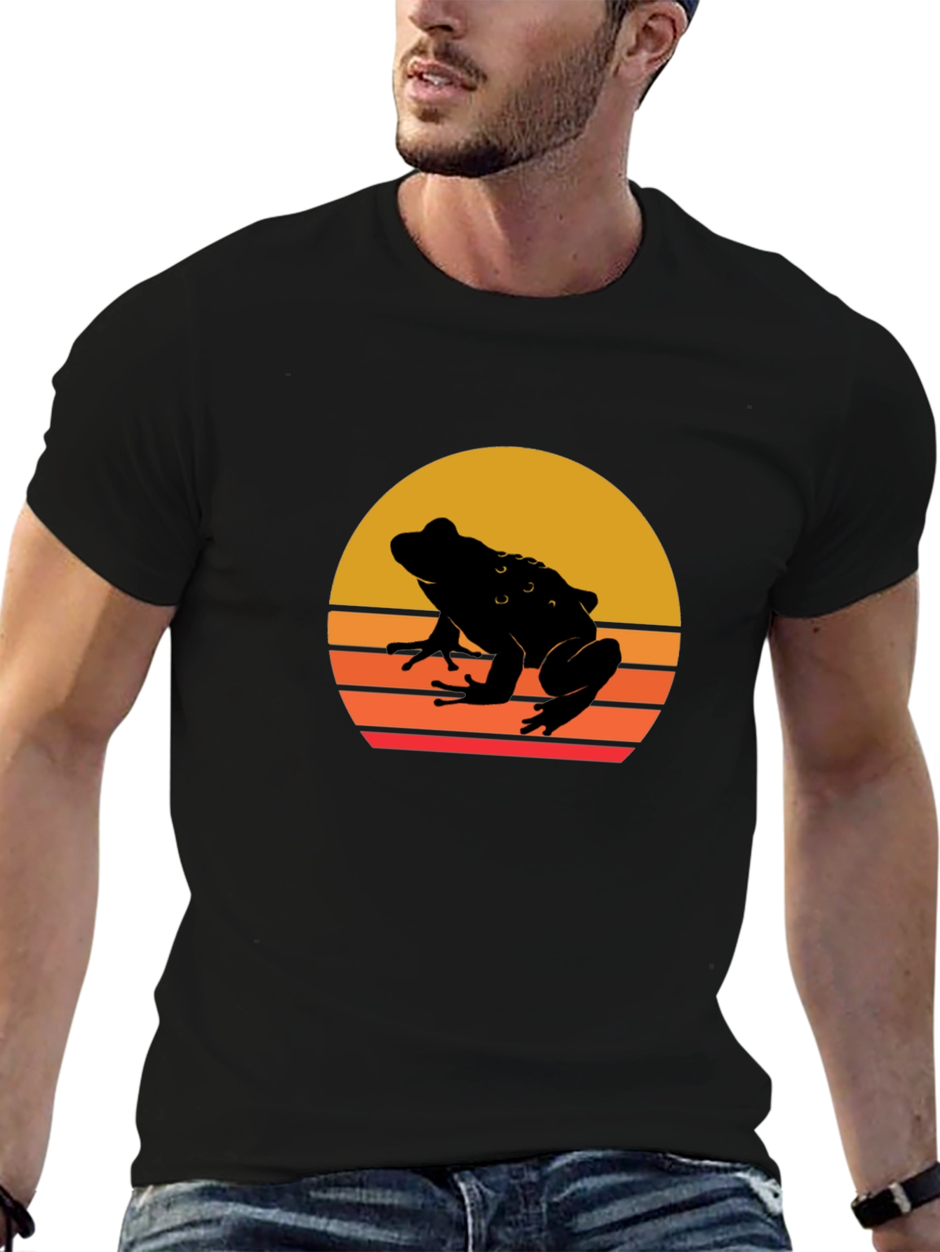 Retro Frog Sunset Black T-Shirt