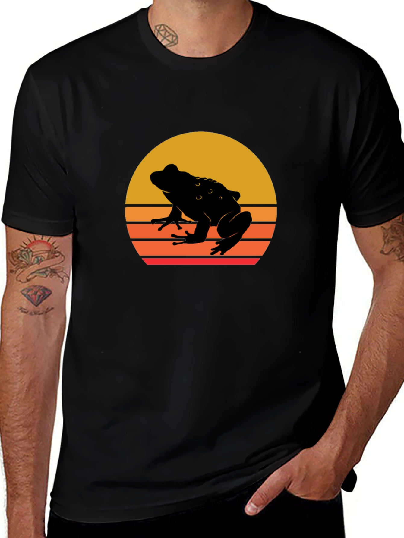Retro Frog Sunset Black T-Shirt
