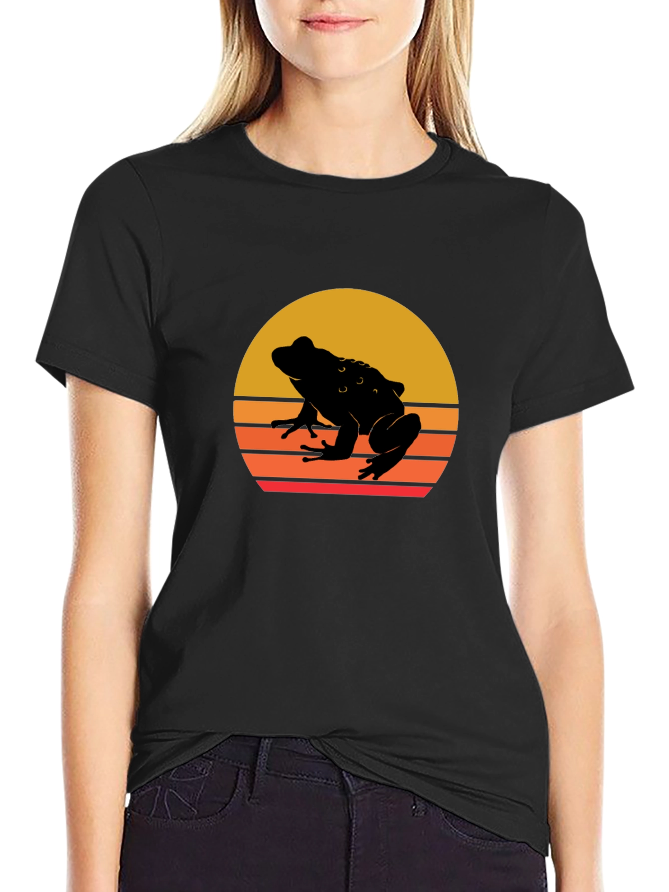 Retro Frog Sunset Black T-Shirt