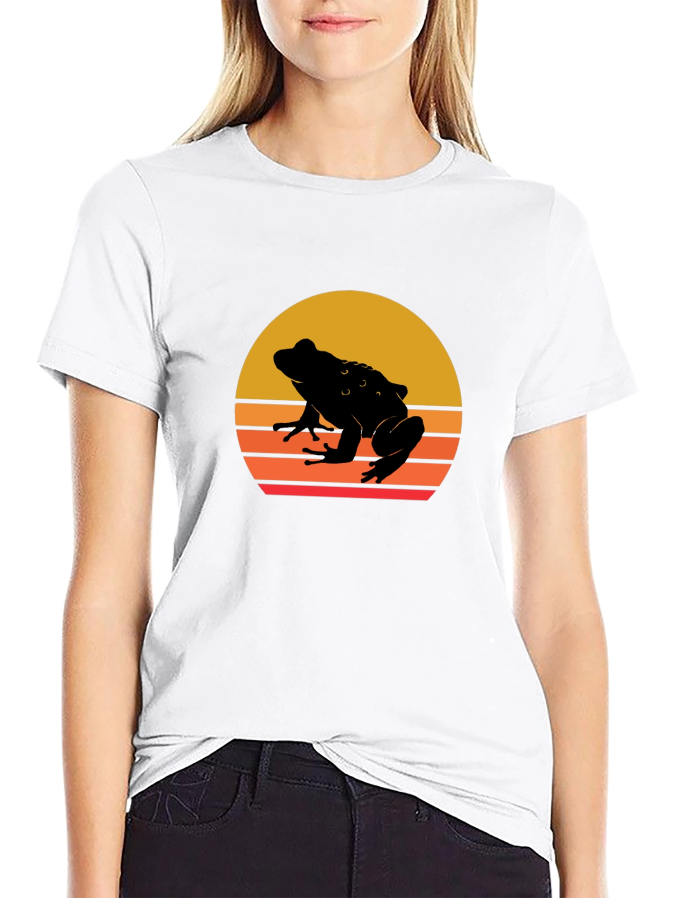 Retro Frog Sunset Black T-Shirt