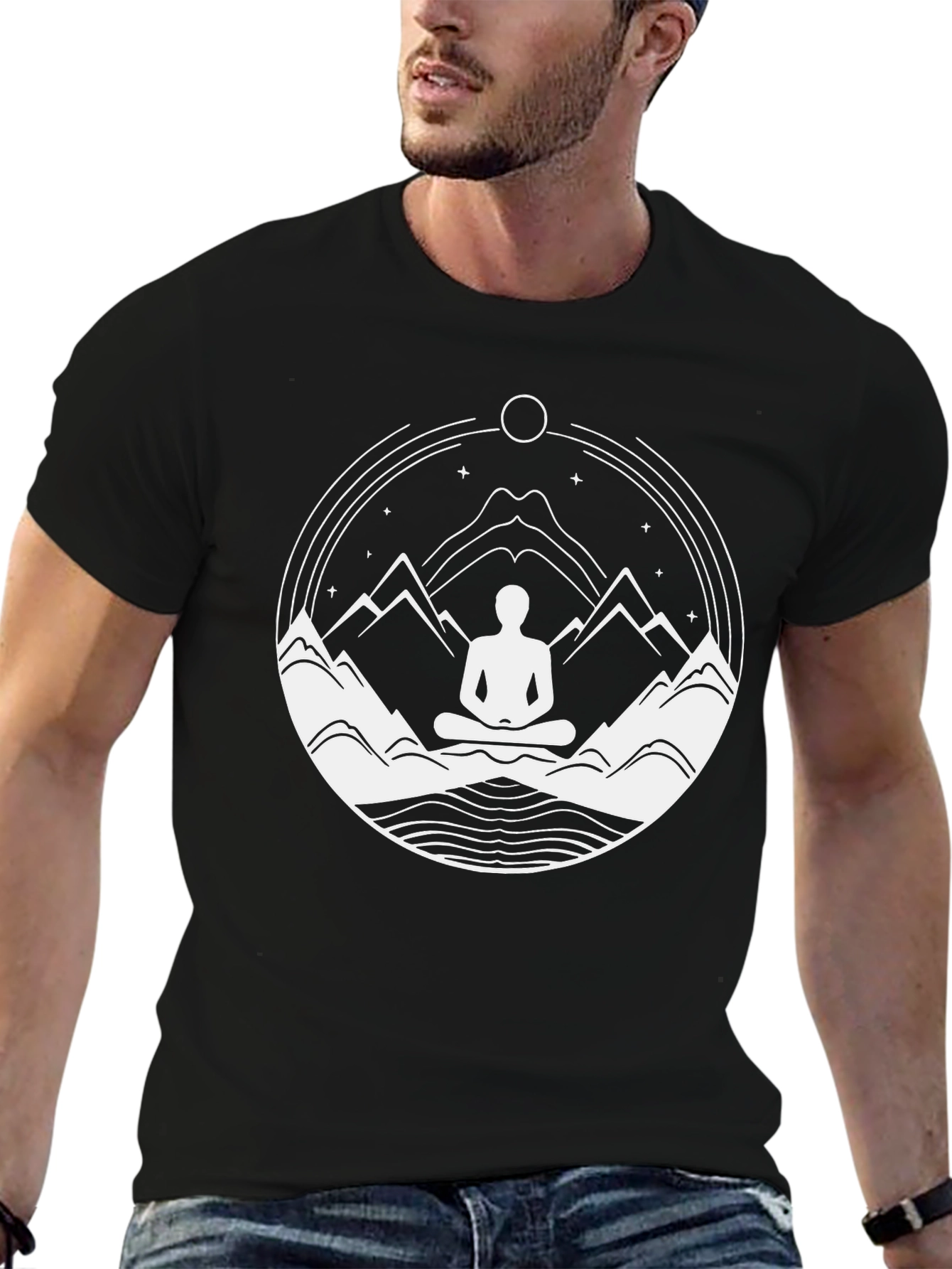 Zen Mountain Meditation T-Shirt - Black Graphic Tee
