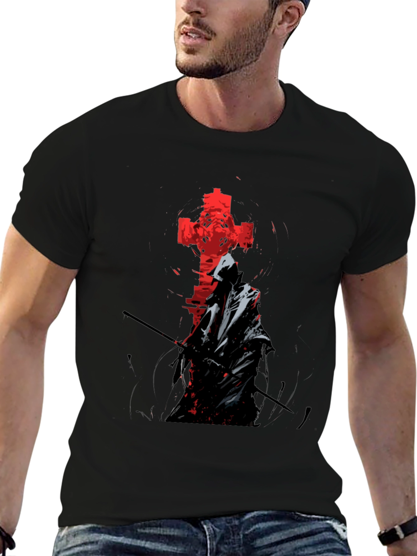 Grim Reaper Cross Graphic Tee - Edgy Style