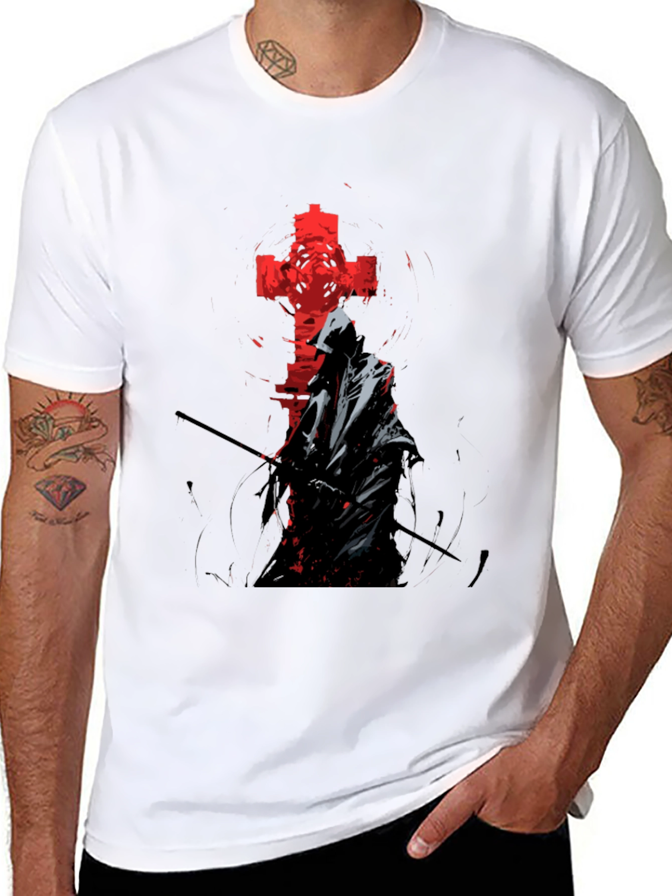 Grim Reaper Cross Graphic Tee - Edgy Style