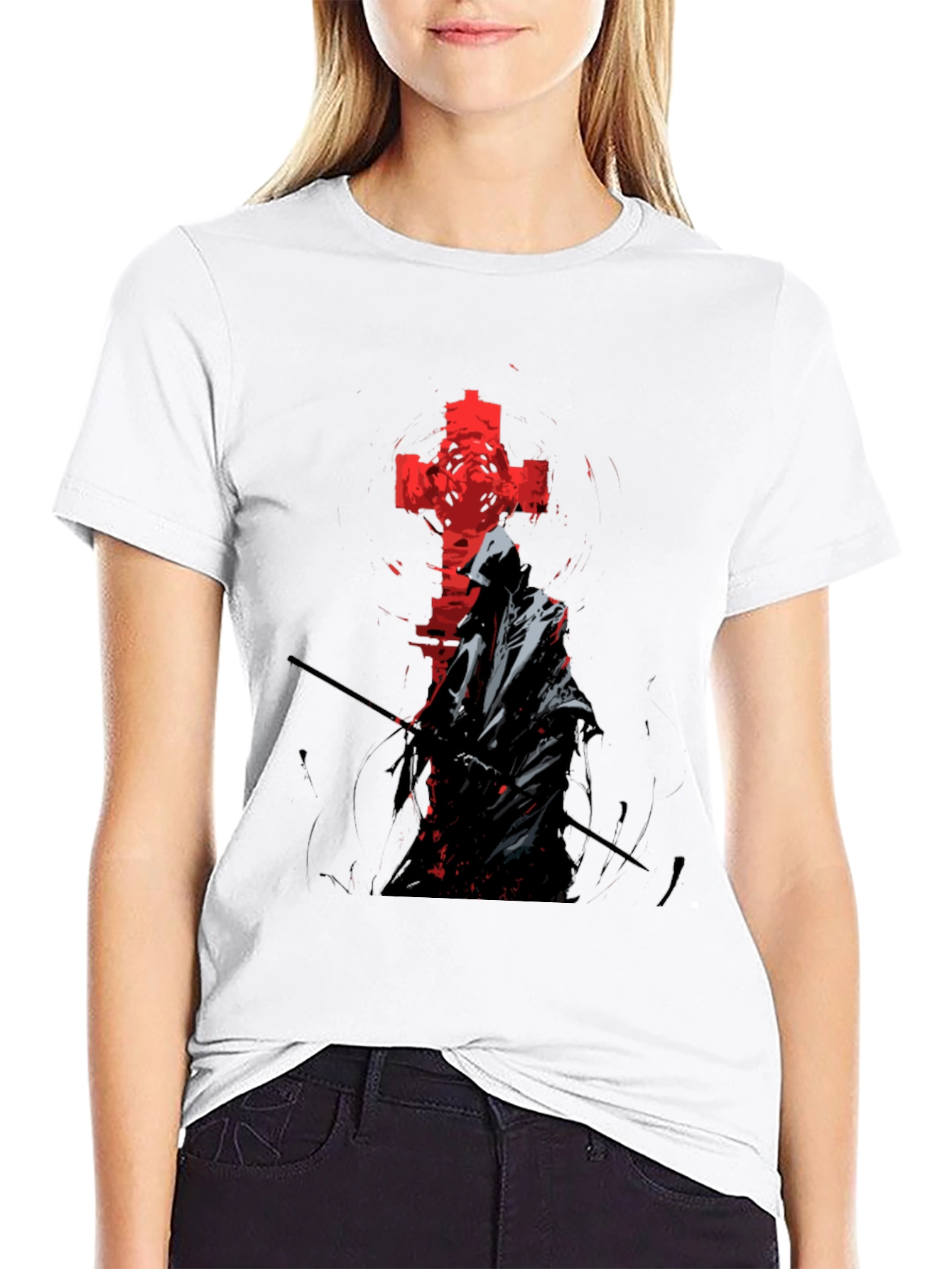 Grim Reaper Cross Graphic Tee - Edgy Style