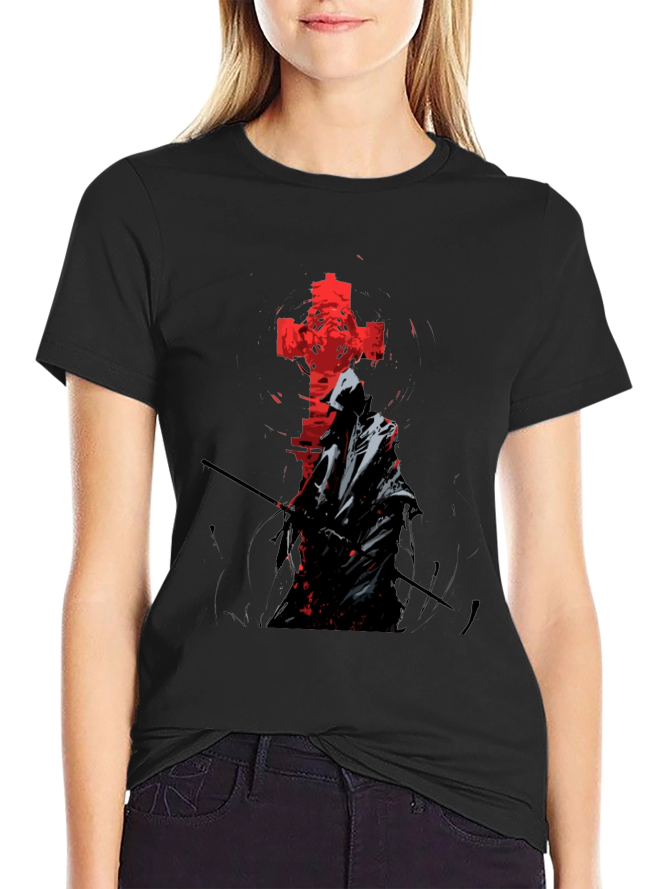 Grim Reaper Cross Graphic Tee - Edgy Style