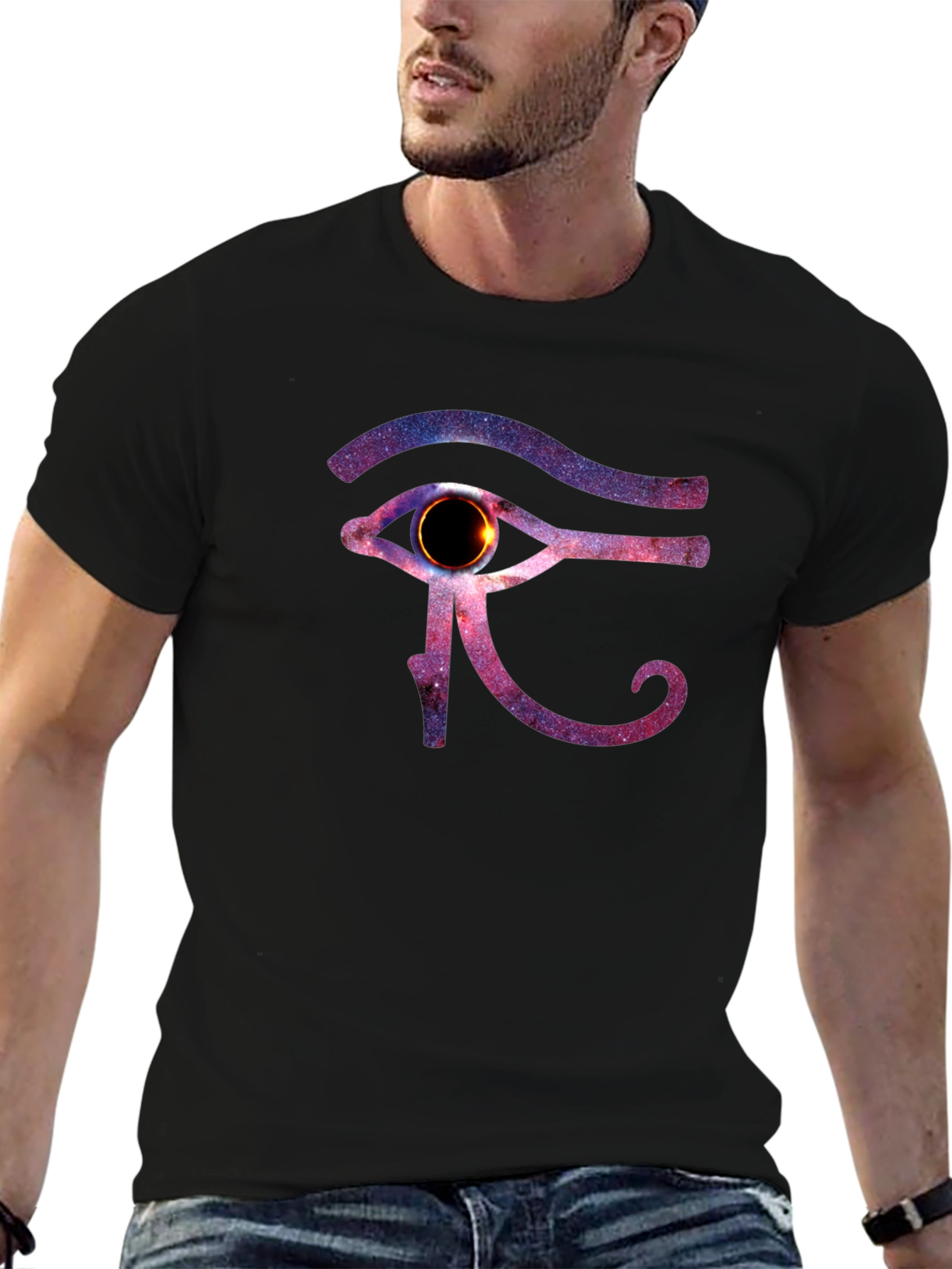 Eye of Ra Galaxy Print Black T-Shirt