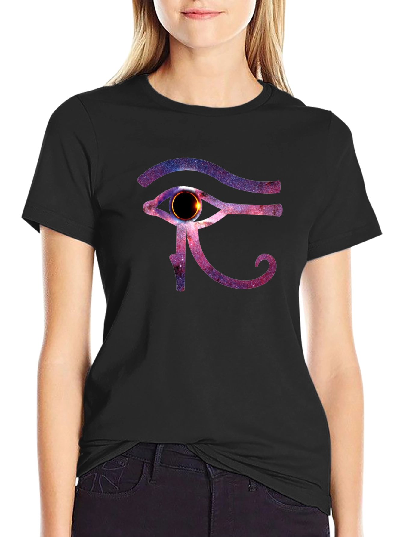 Eye of Ra Galaxy Print Black T-Shirt