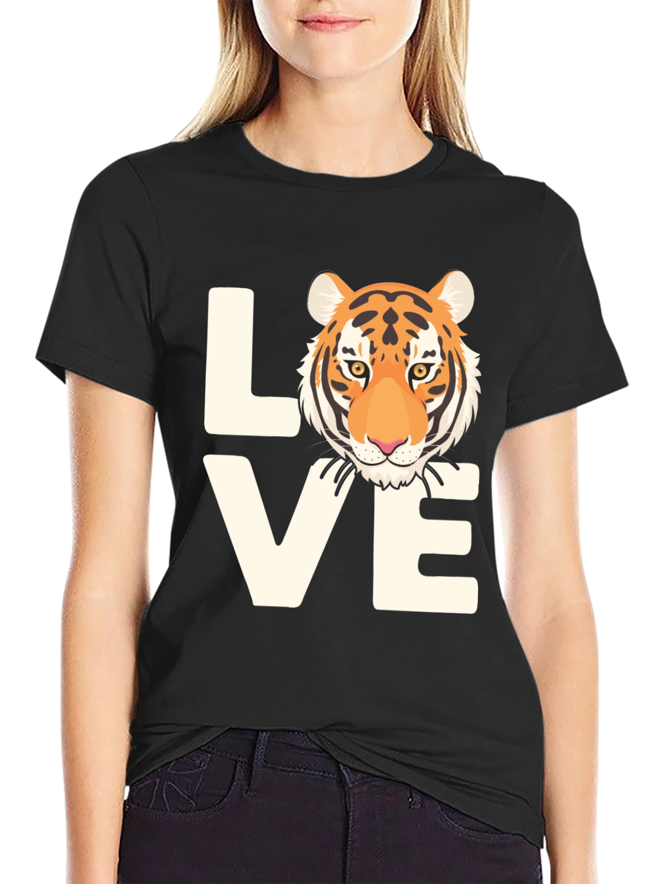 Love Tiger Graphic Tee - Black Cotton T-Shirt
