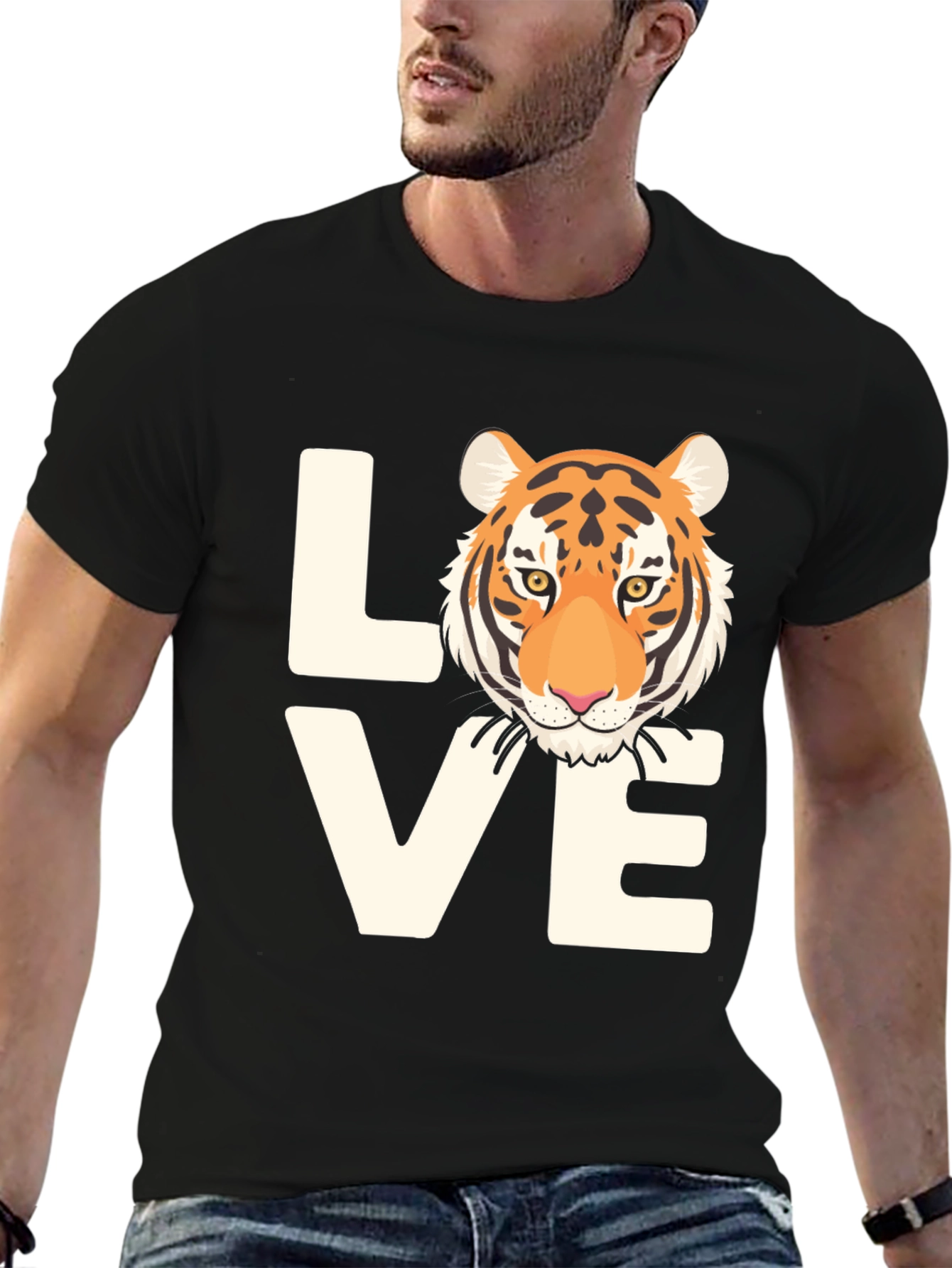 Love Tiger Graphic Tee - Black Cotton T-Shirt