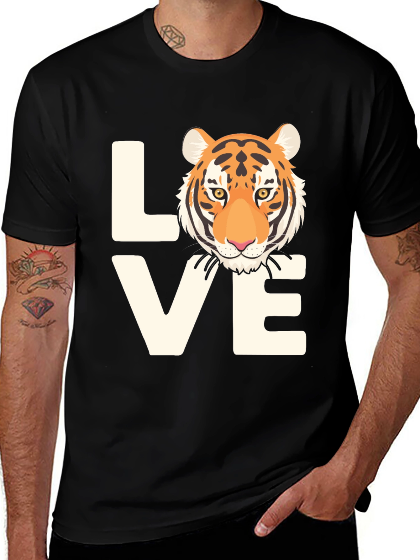 Love Tiger Graphic Tee - Black Cotton T-Shirt