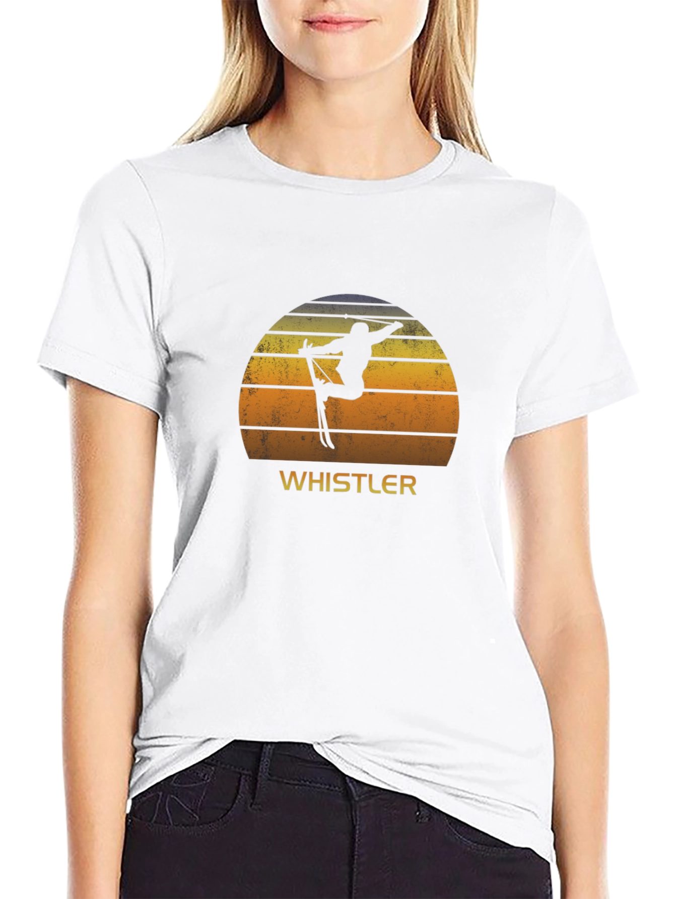 Whistler Ski T-Shirt - Retro Sunset Silhouette