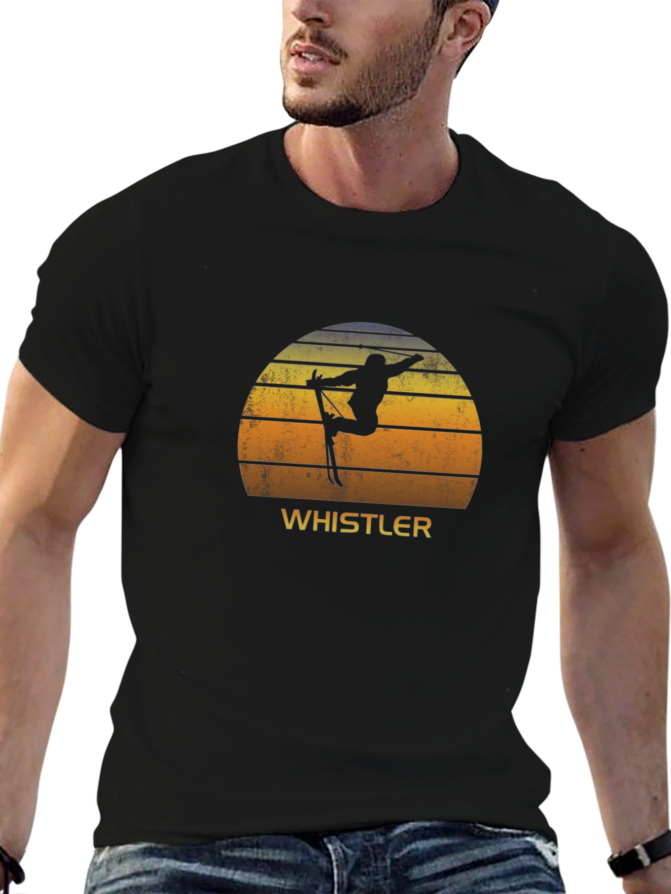 Whistler Ski T-Shirt - Retro Sunset Silhouette
