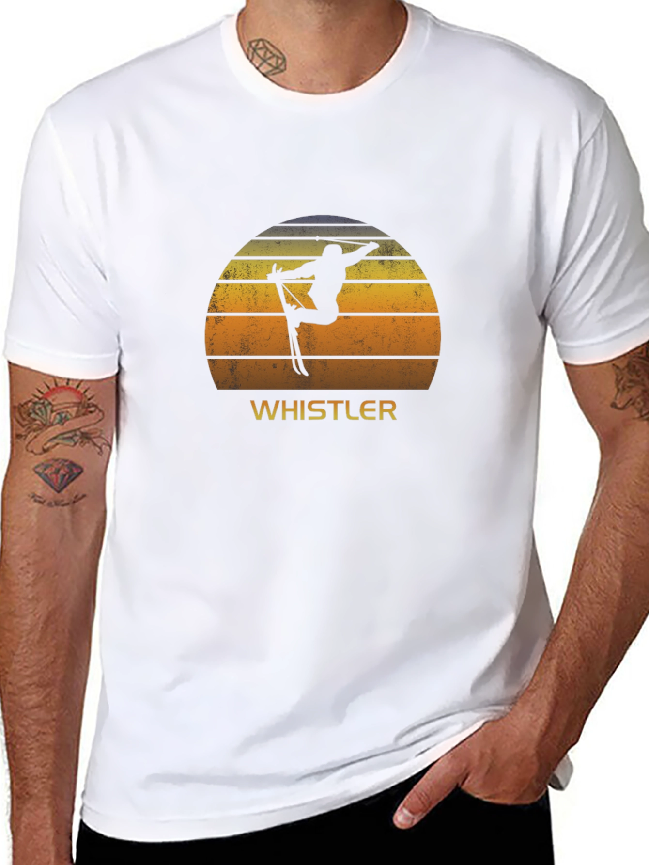 Whistler Ski T-Shirt - Retro Sunset Silhouette