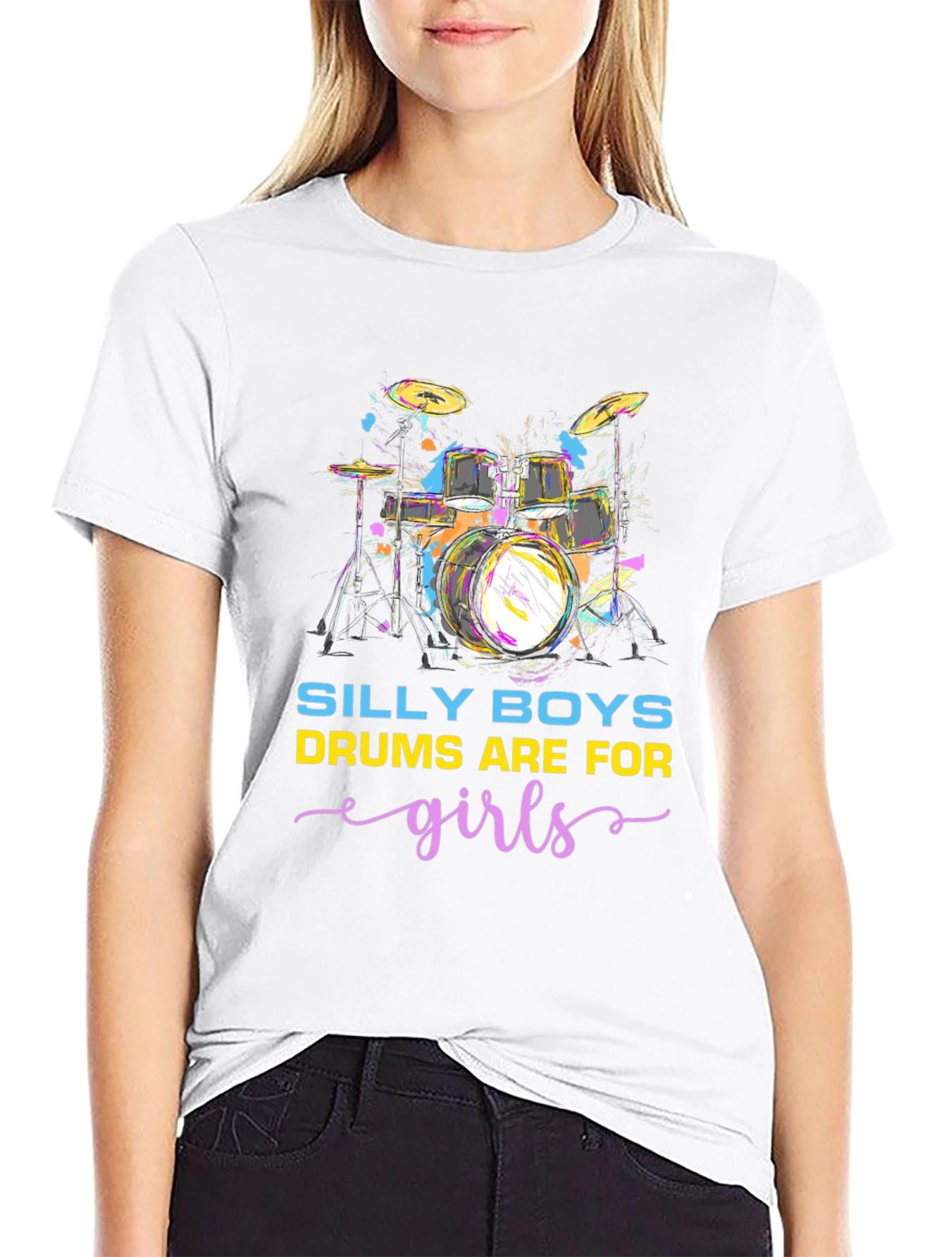 Silly Boys Drums Are For Girls Black T-Shirt