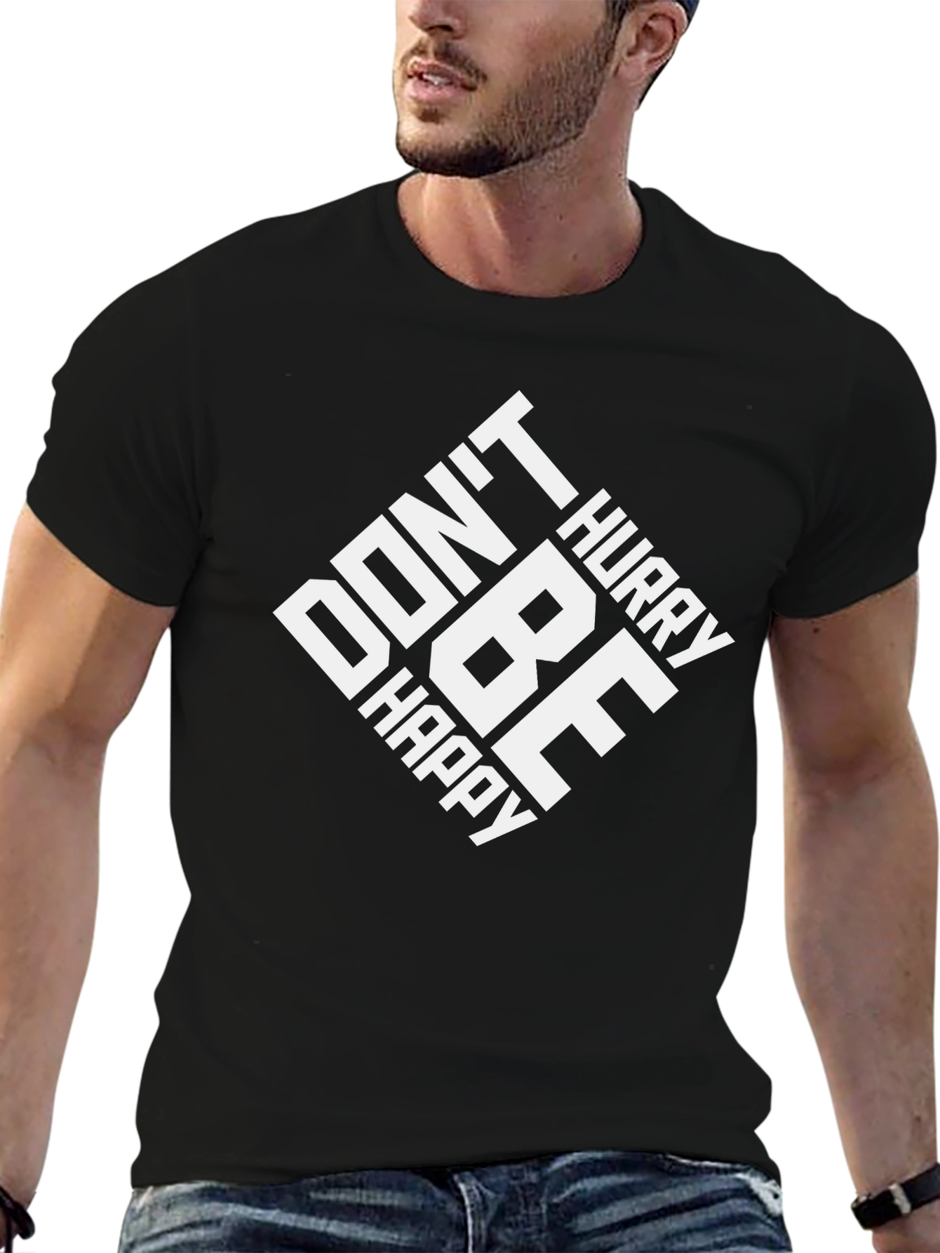 Dont Hurry Be Happy Black Graphic Tee
