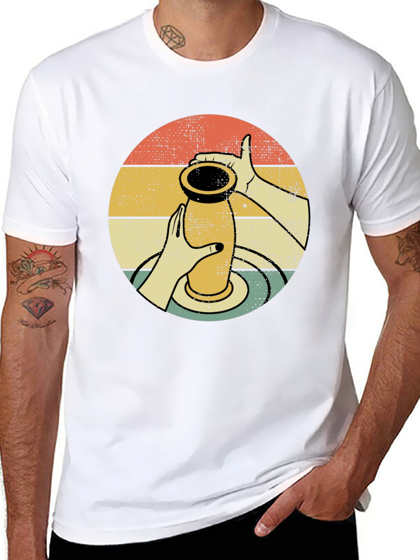 Pottery Design T-Shirt - Retro Circle Graphic Tee