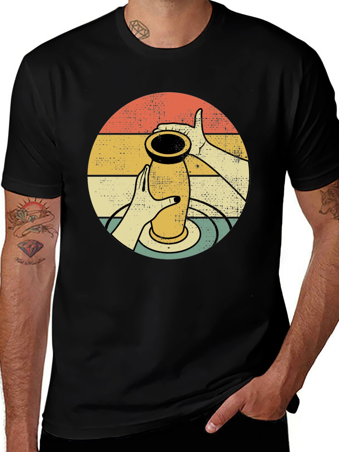 Pottery Design T-Shirt - Retro Circle Graphic Tee
