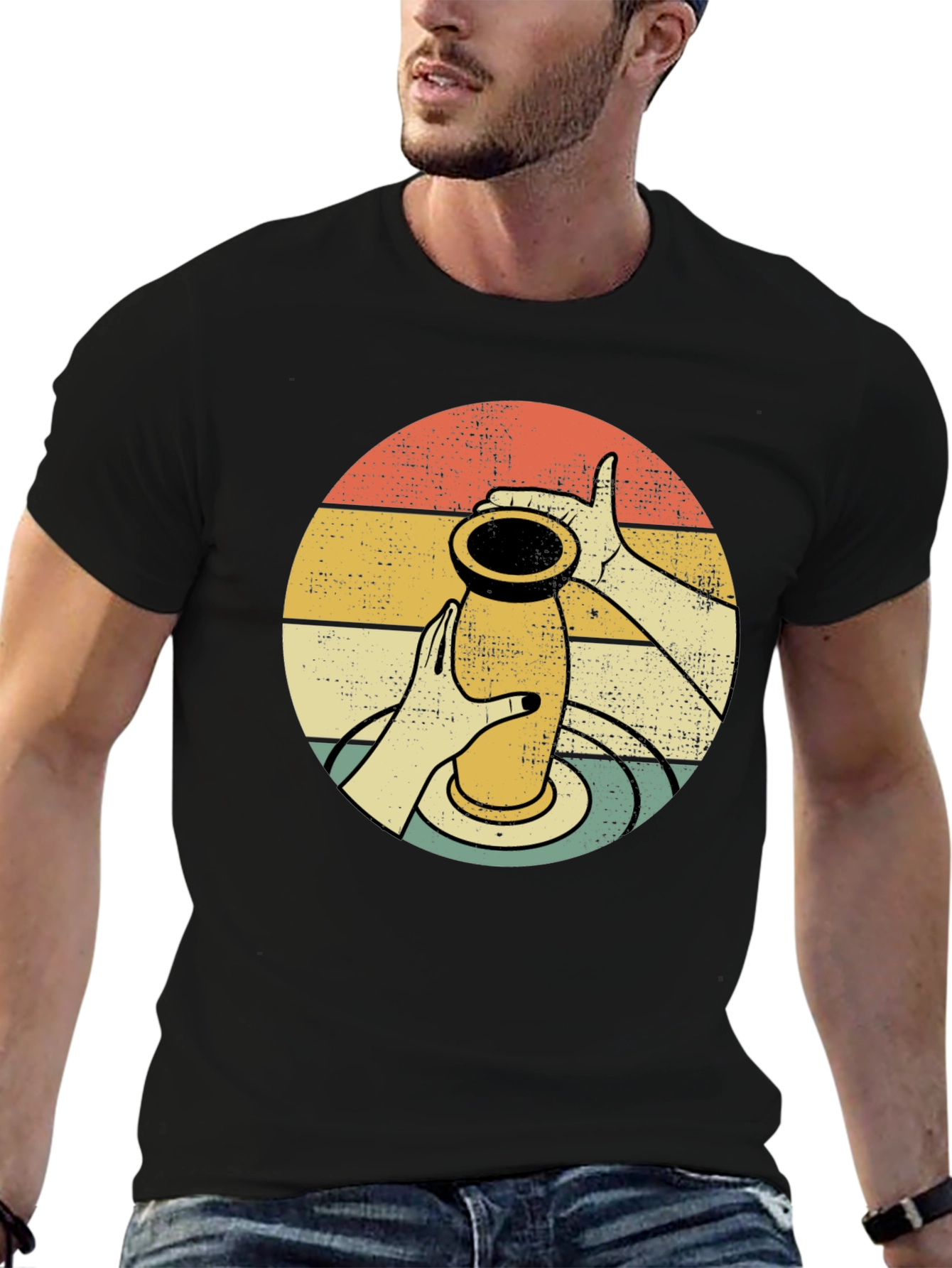 Pottery Design T-Shirt - Retro Circle Graphic Tee