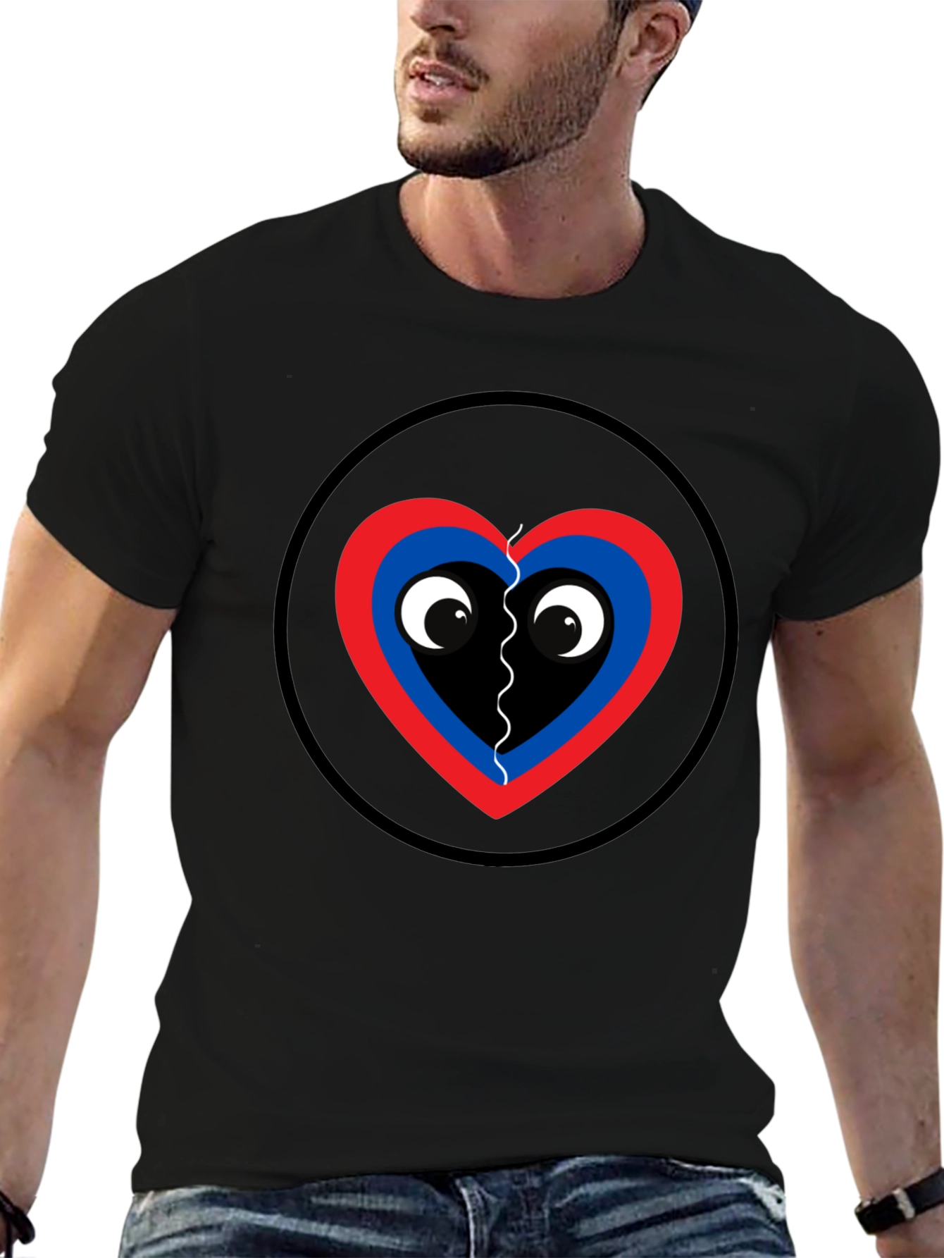 Playful Heart Graphic Tee - Black Cotton