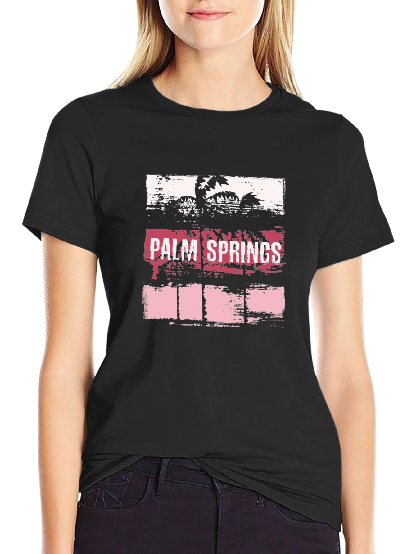 Palm Springs Graphic Tee - Black Cotton T-Shirt