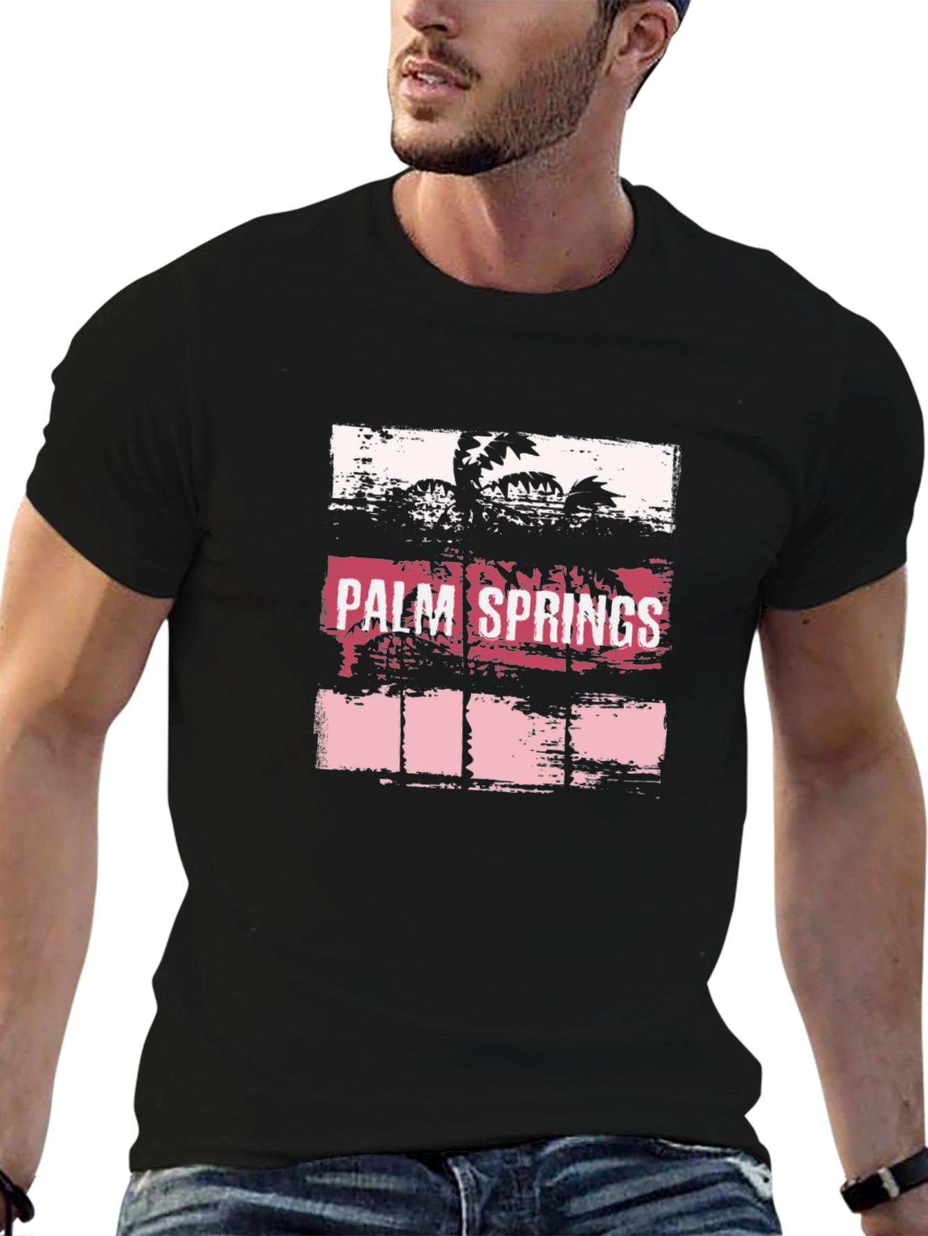Palm Springs Graphic Tee - Black Cotton T-Shirt