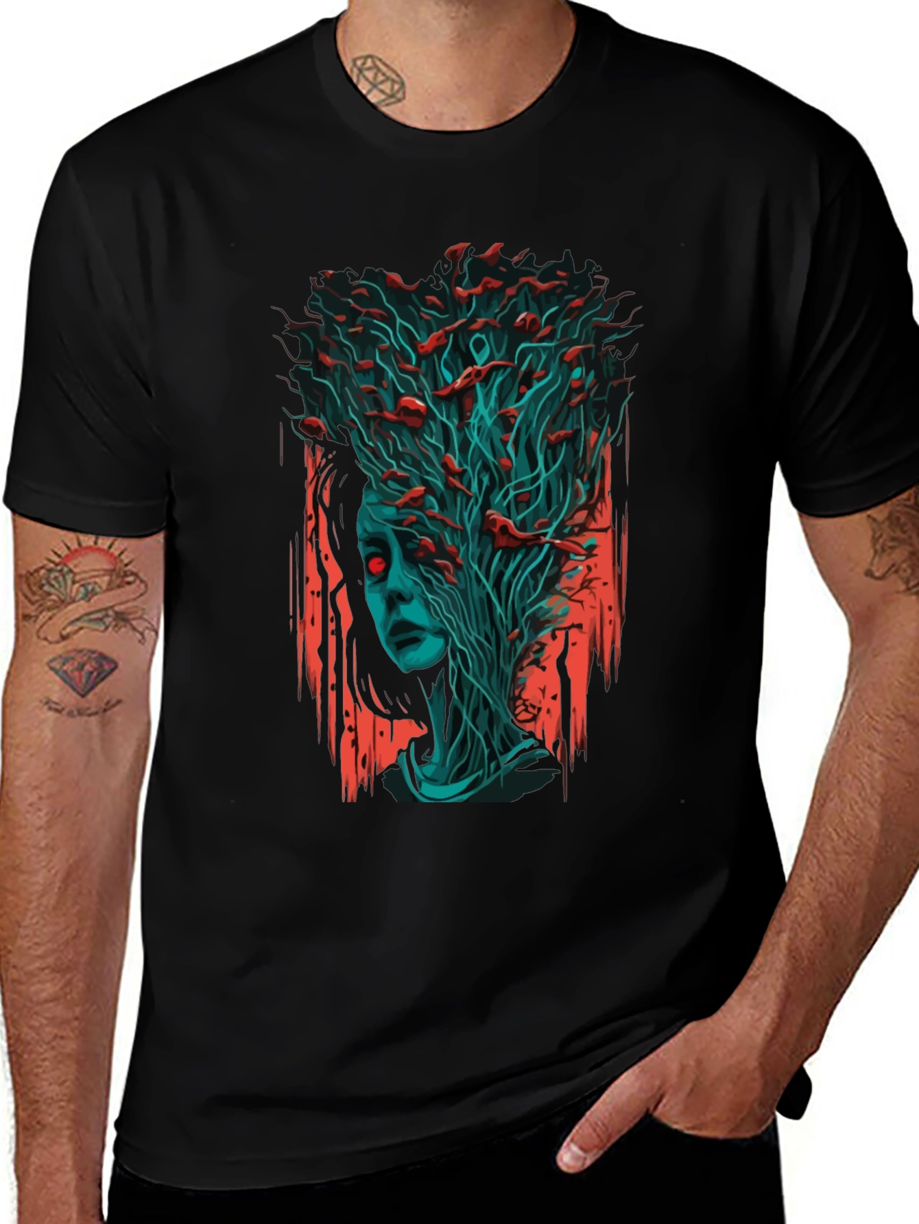 Surreal Zombie Girl Graphic Tee - Black