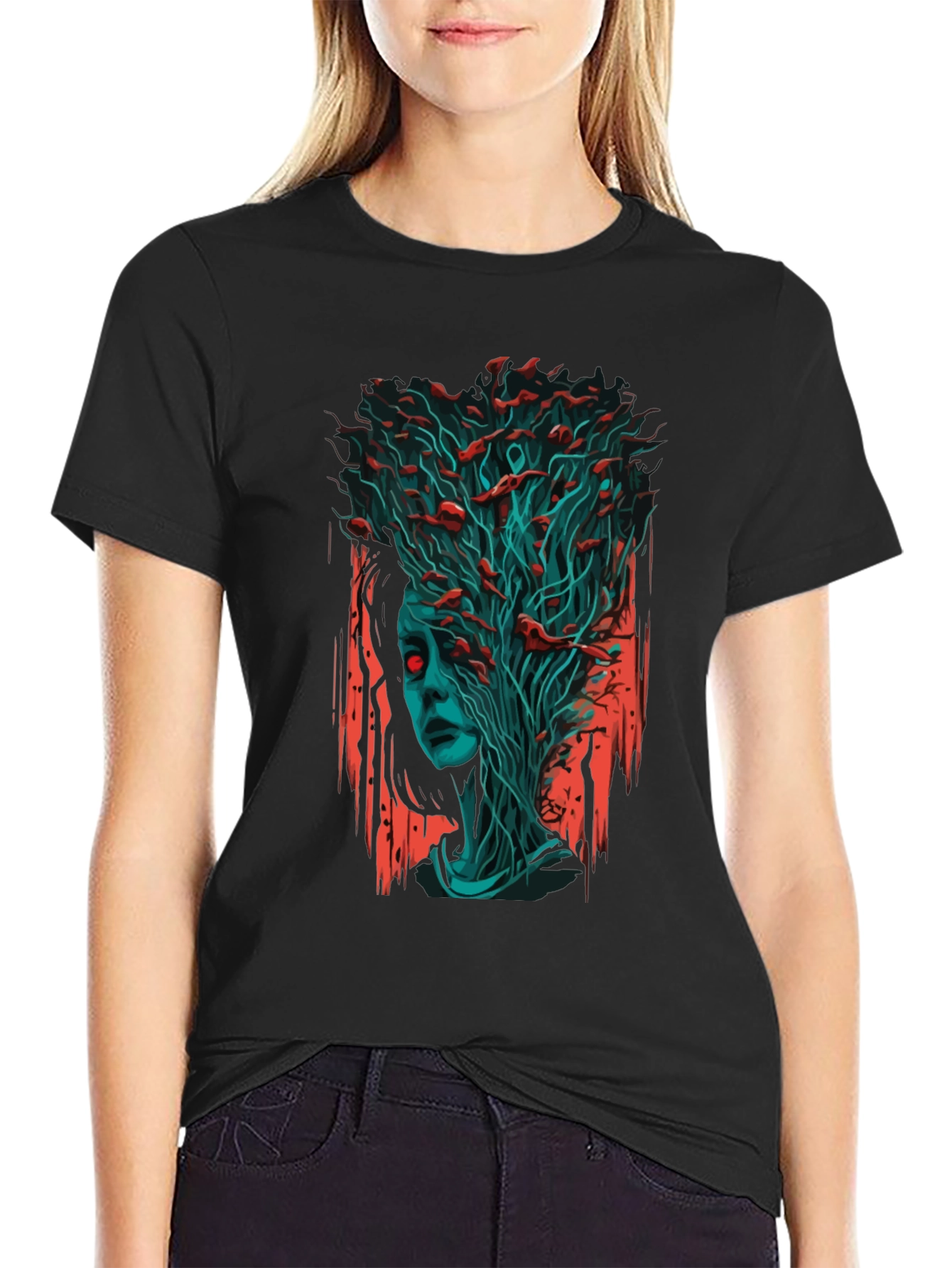 Surreal Zombie Girl Graphic Tee - Black
