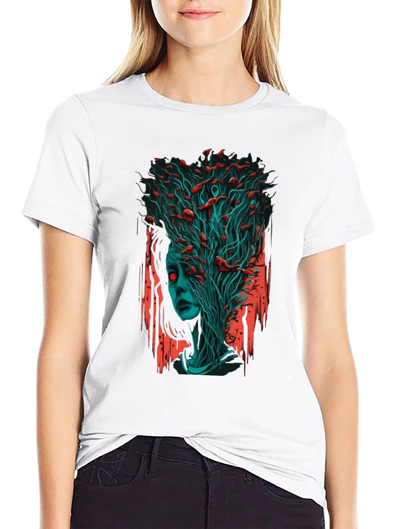 Surreal Zombie Girl Graphic Tee - Black
