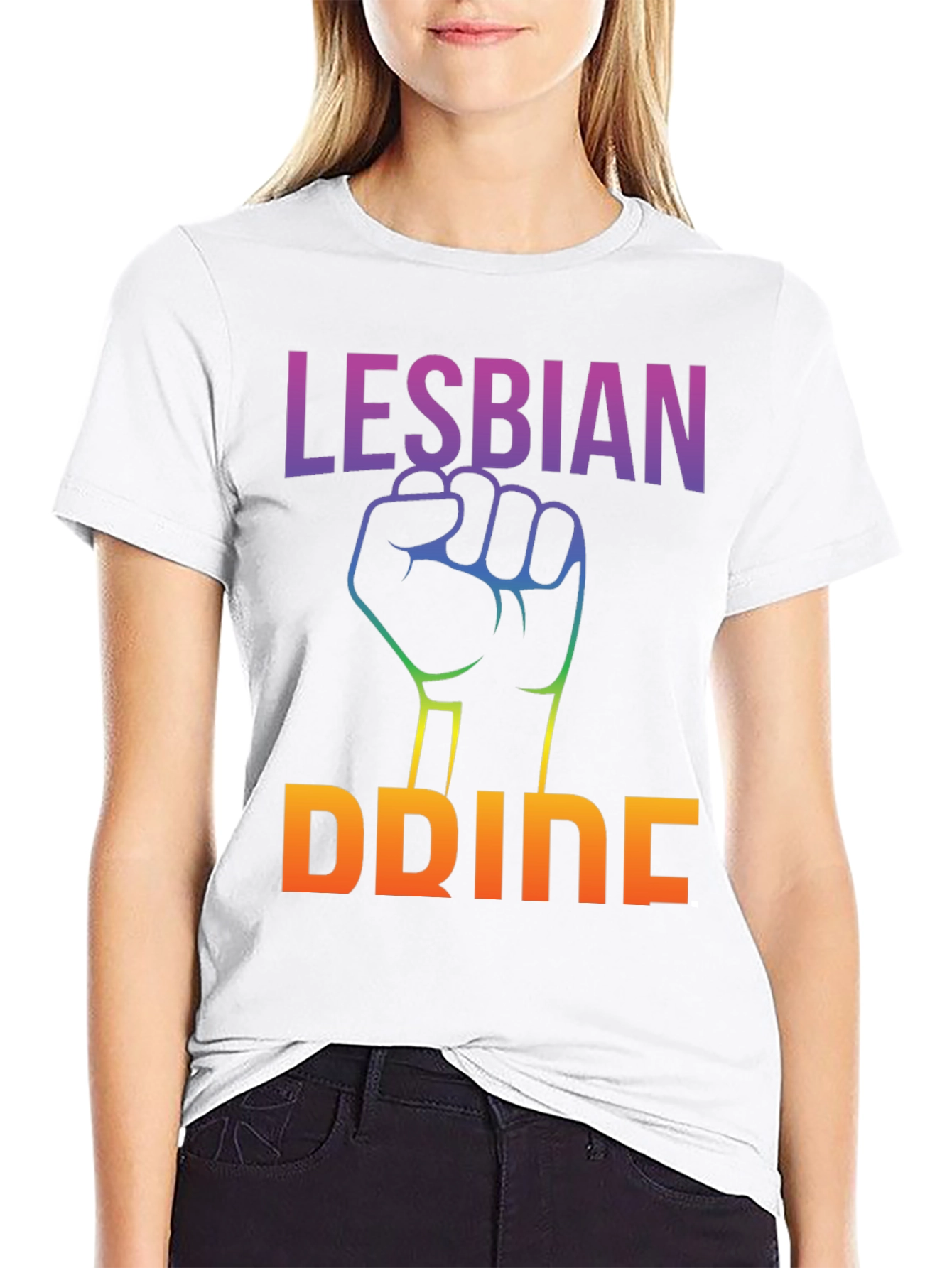 Lesbian Pride Black T-Shirt Rainbow Fist