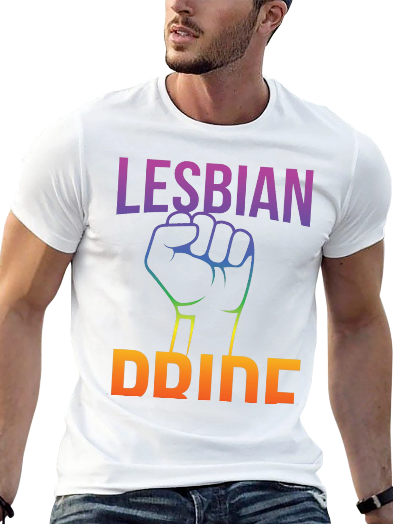 Lesbian Pride Black T-Shirt Rainbow Fist