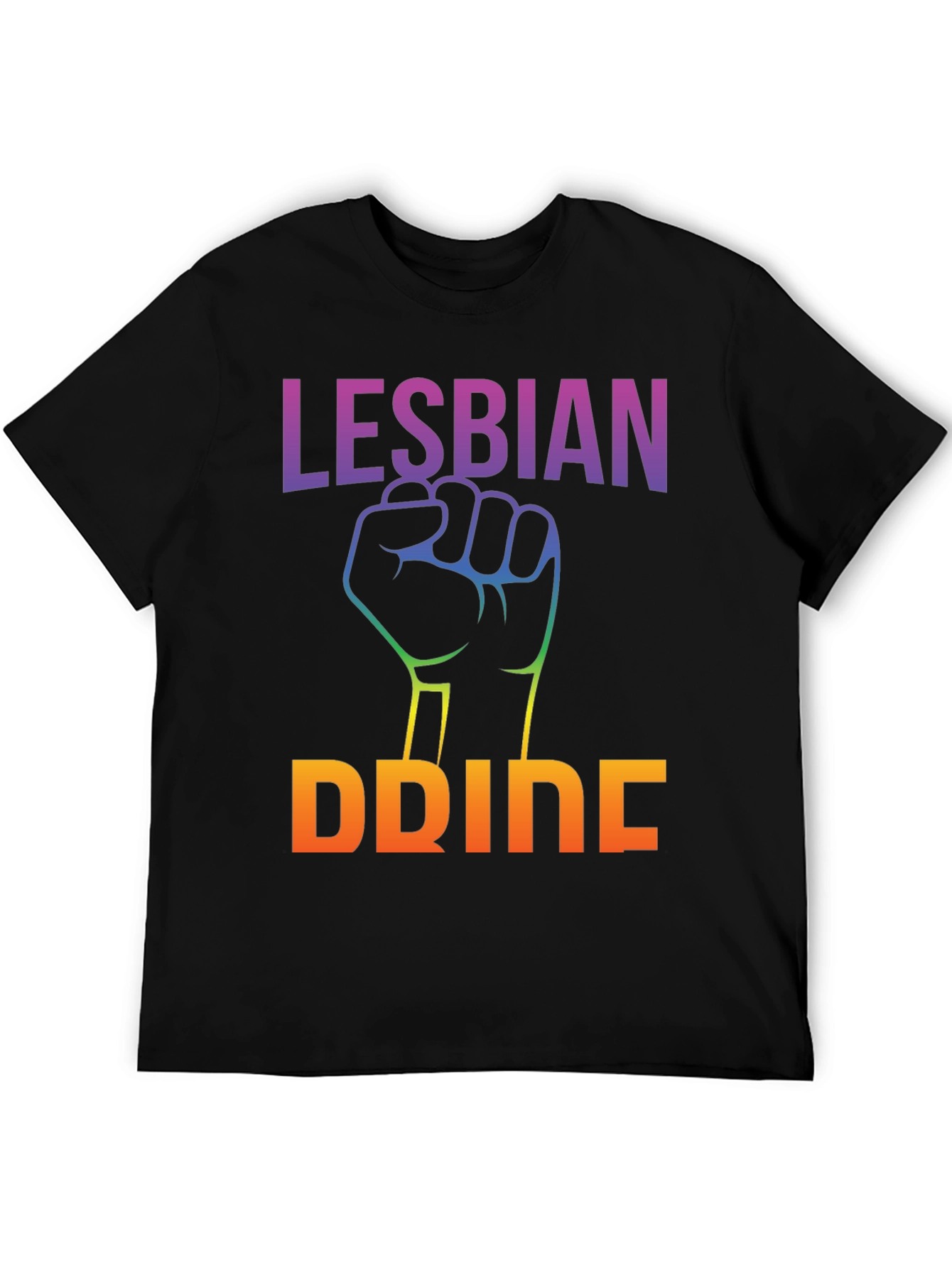Lesbian Pride Black T-Shirt Rainbow Fist