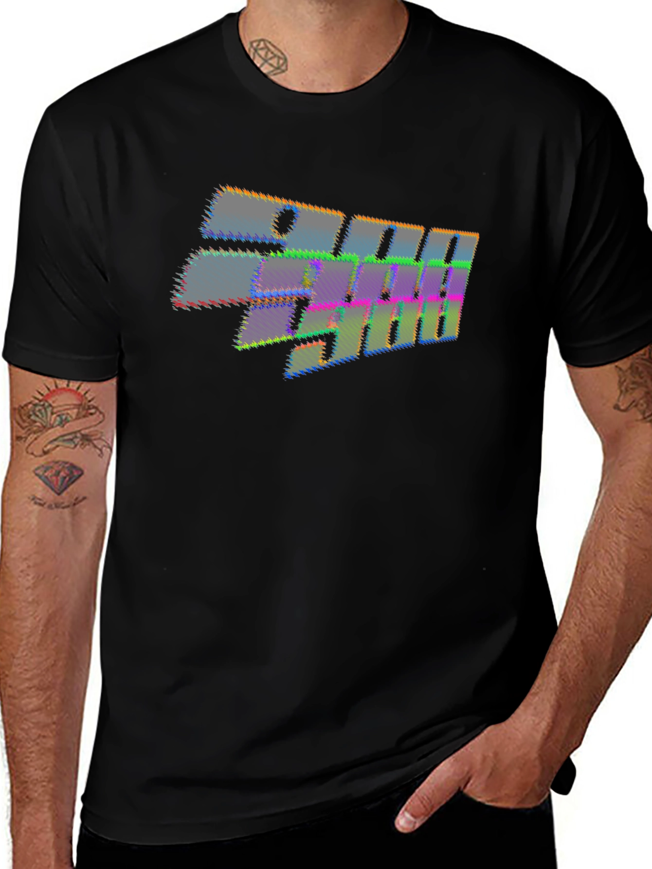 Retro Glitch Graphic T-Shirt - Black