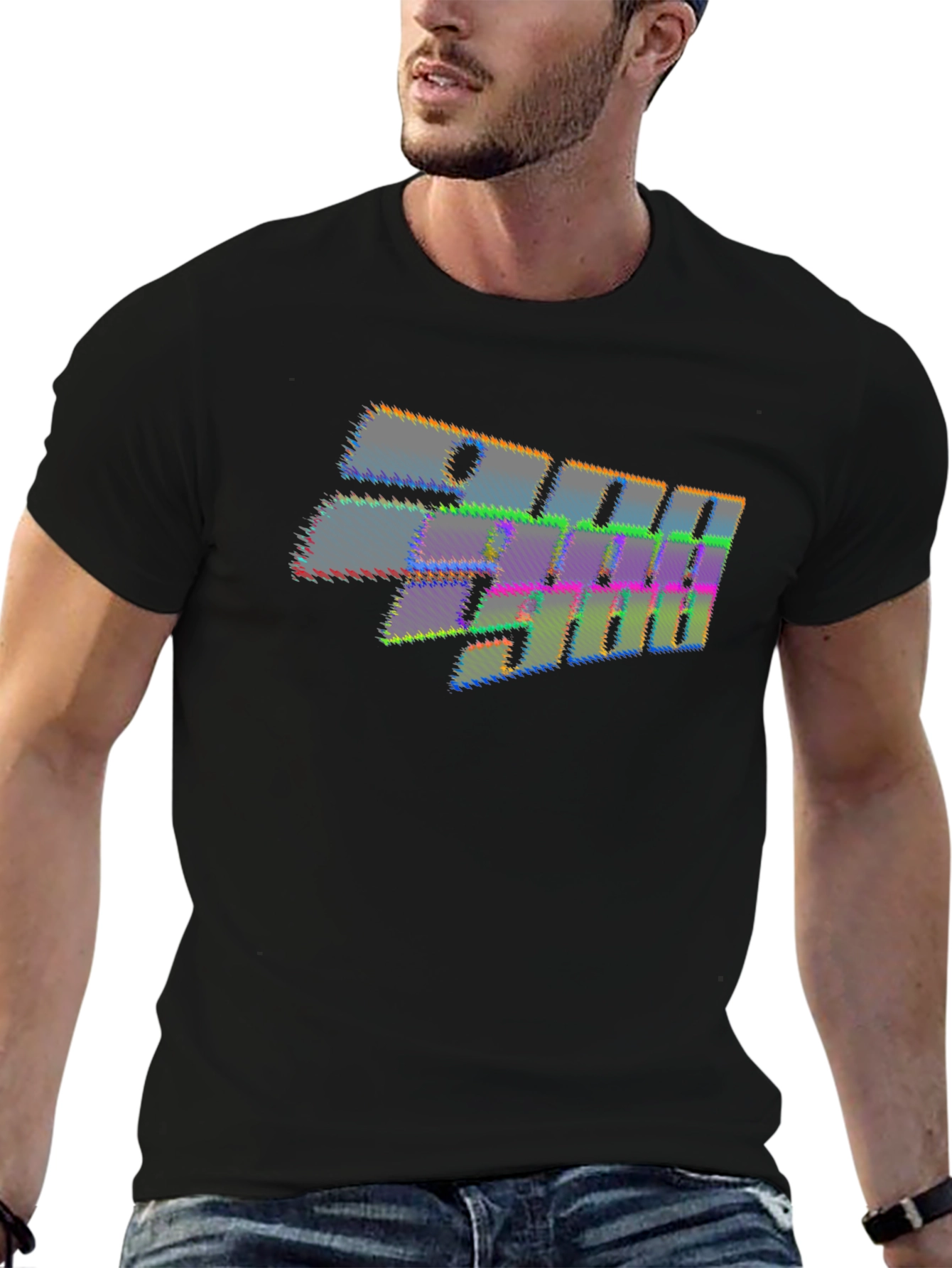 Retro Glitch Graphic T-Shirt - Black