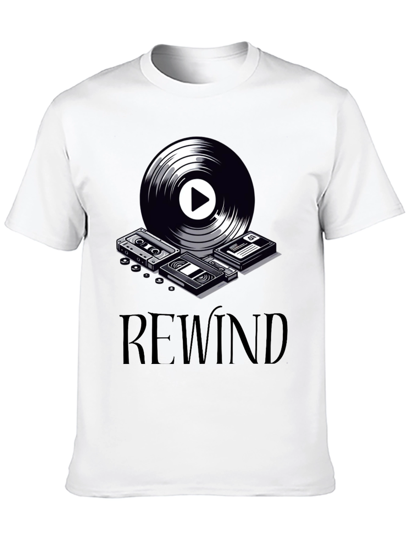 Rewind Retro Music Graphic Tee - Black