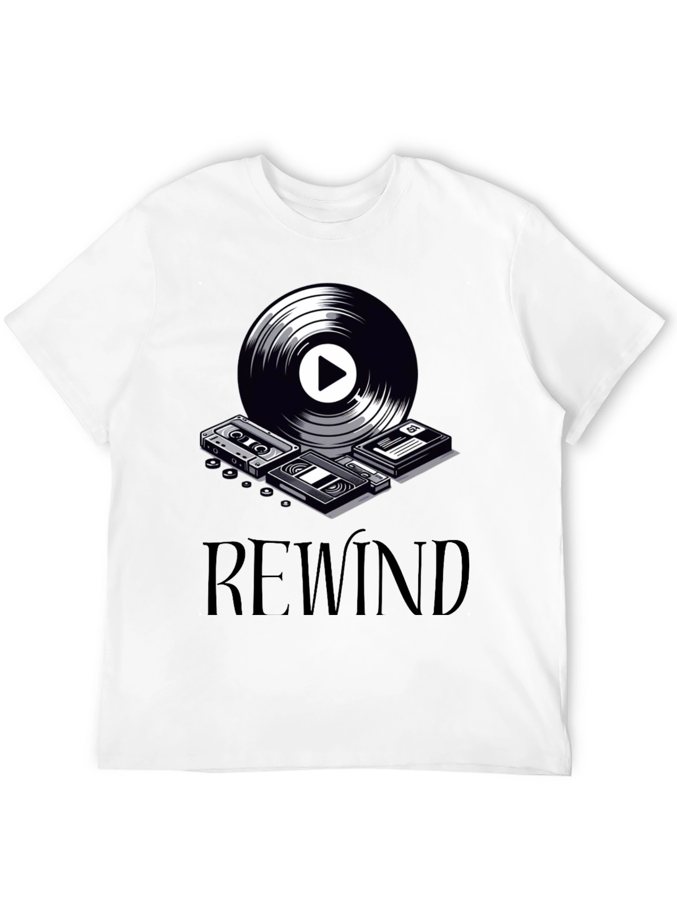 Rewind Retro Music Graphic Tee - Black