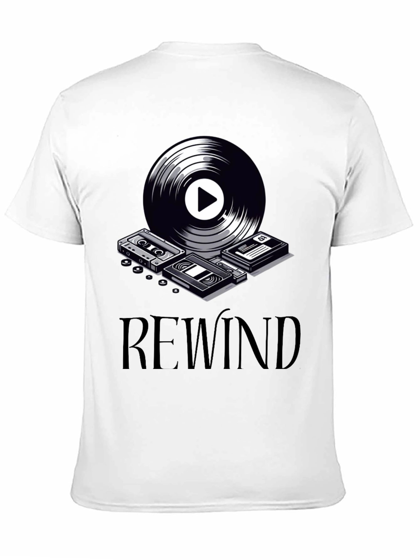 Rewind Retro Music Graphic Tee - Black