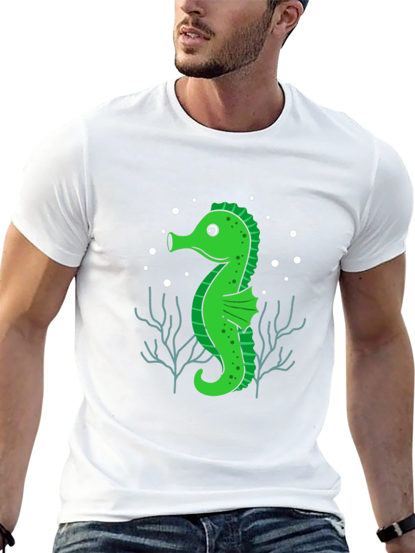 Seahorse Graphic Tee - Black Cotton T-Shirt