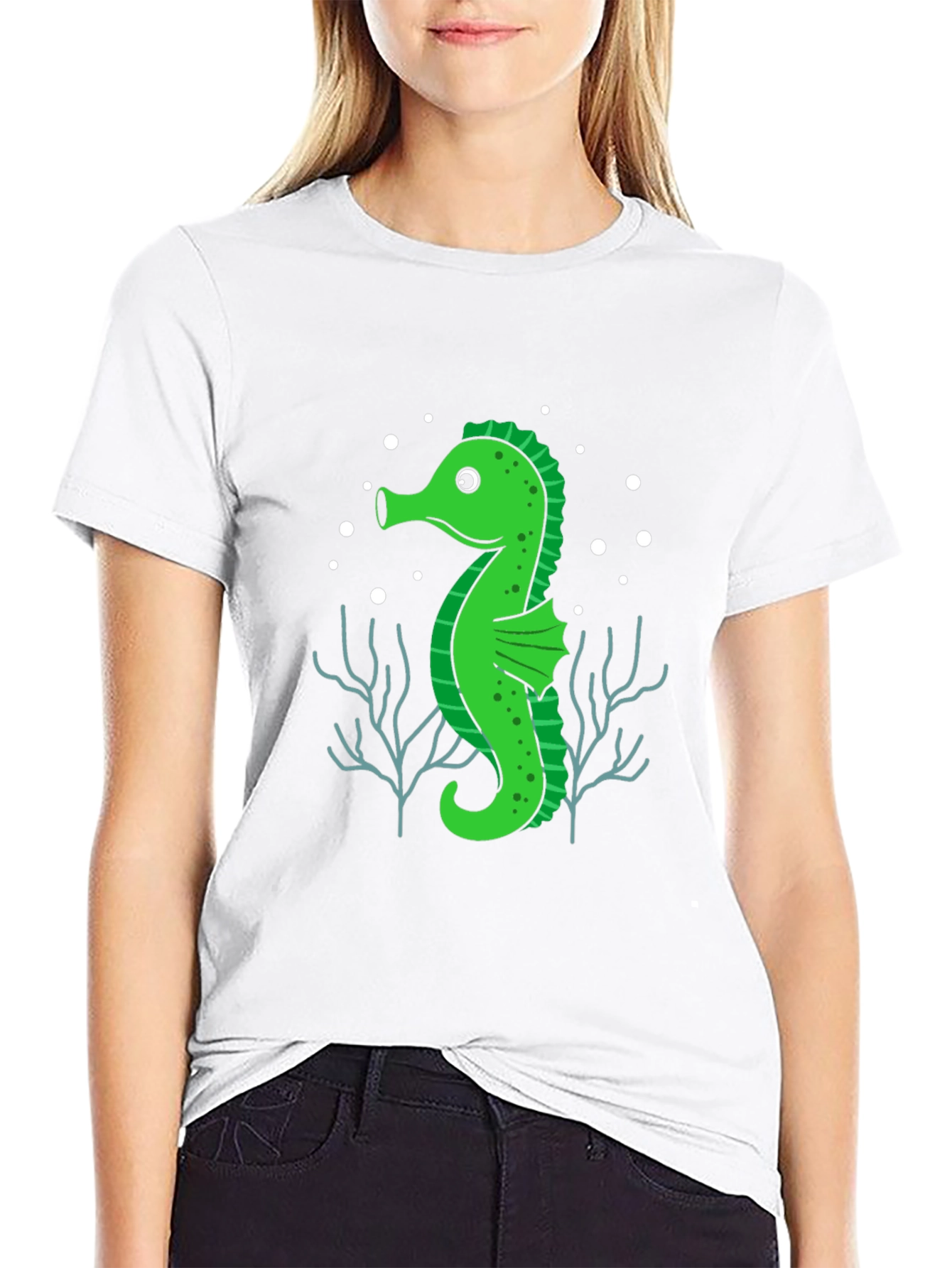 Seahorse Graphic Tee - Black Cotton T-Shirt
