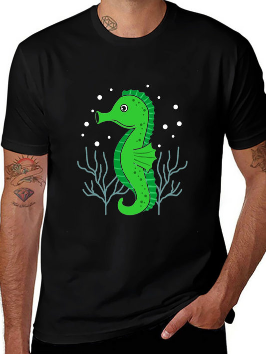 Seahorse Graphic Tee - Black Cotton T-Shirt