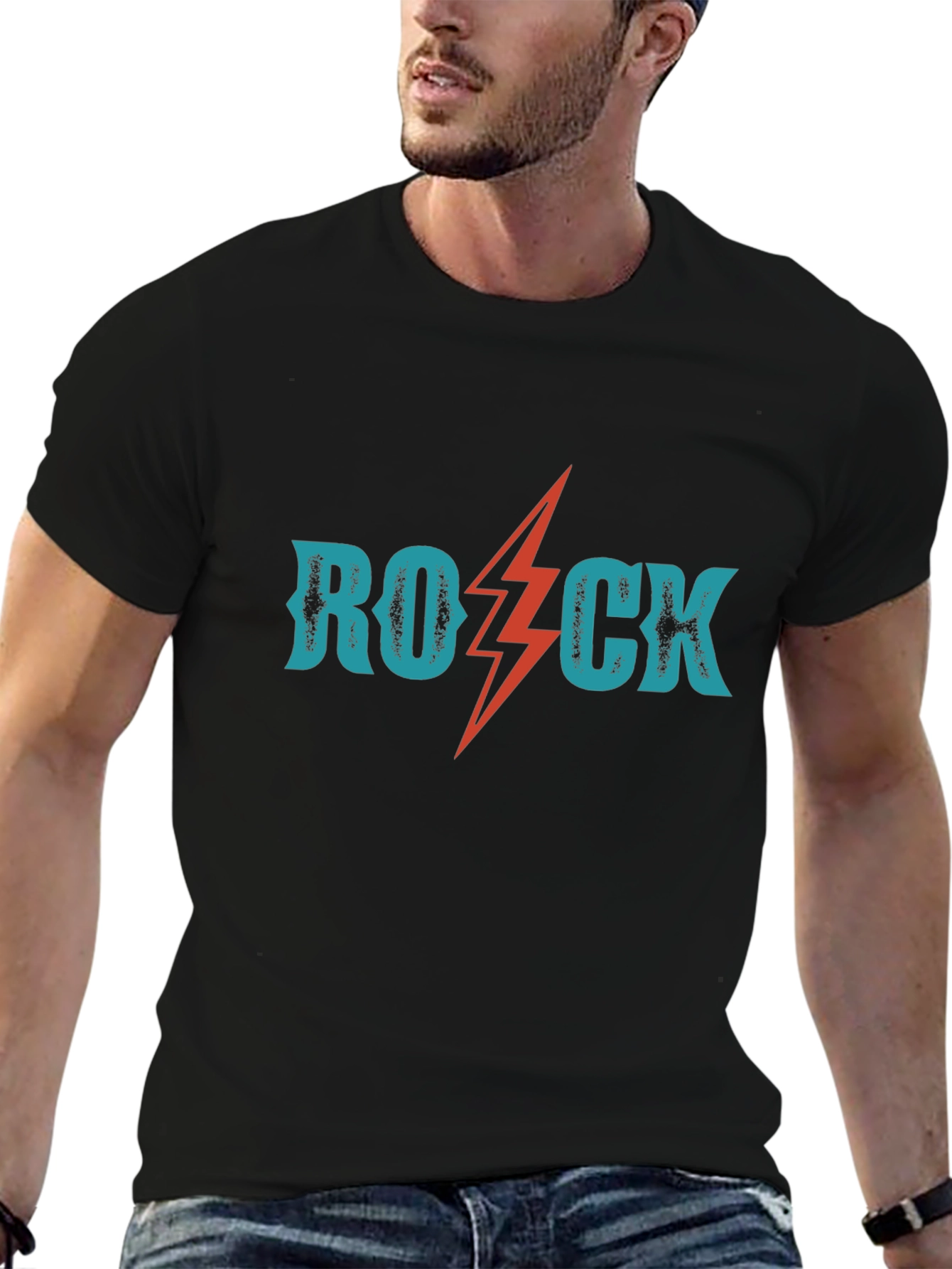 Rock Lightning Bolt Graphic Tee - Black