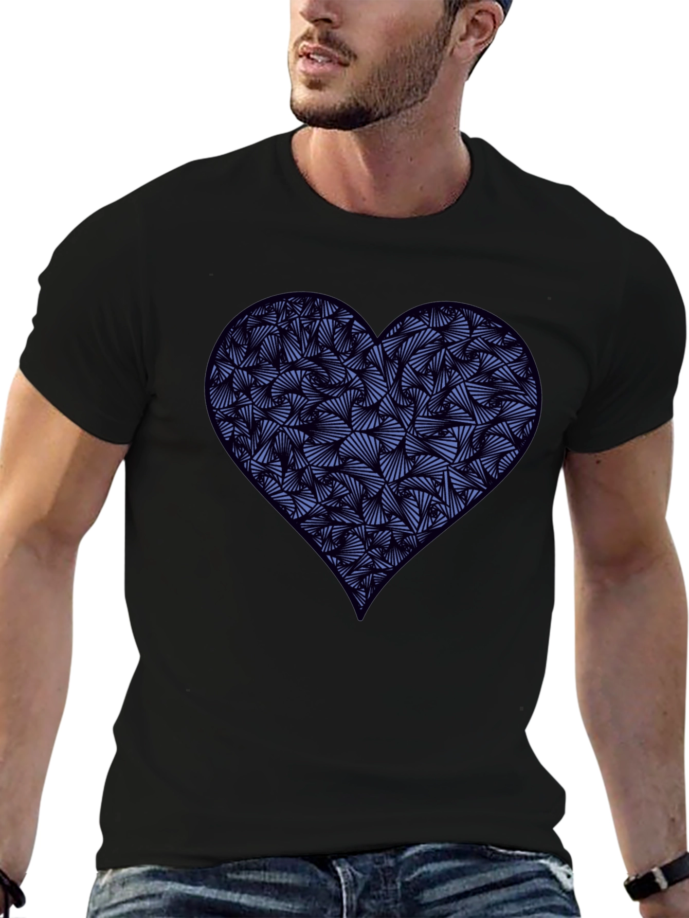 Heart Print Mens Black T-Shirt