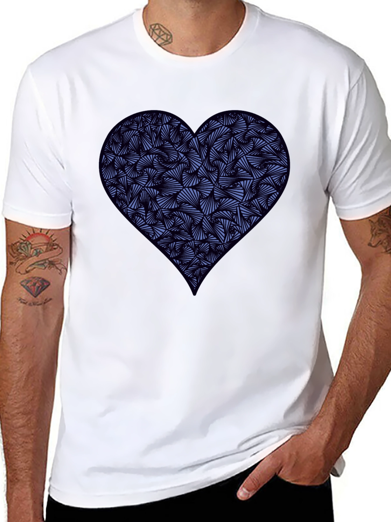 Heart Print Mens Black T-Shirt
