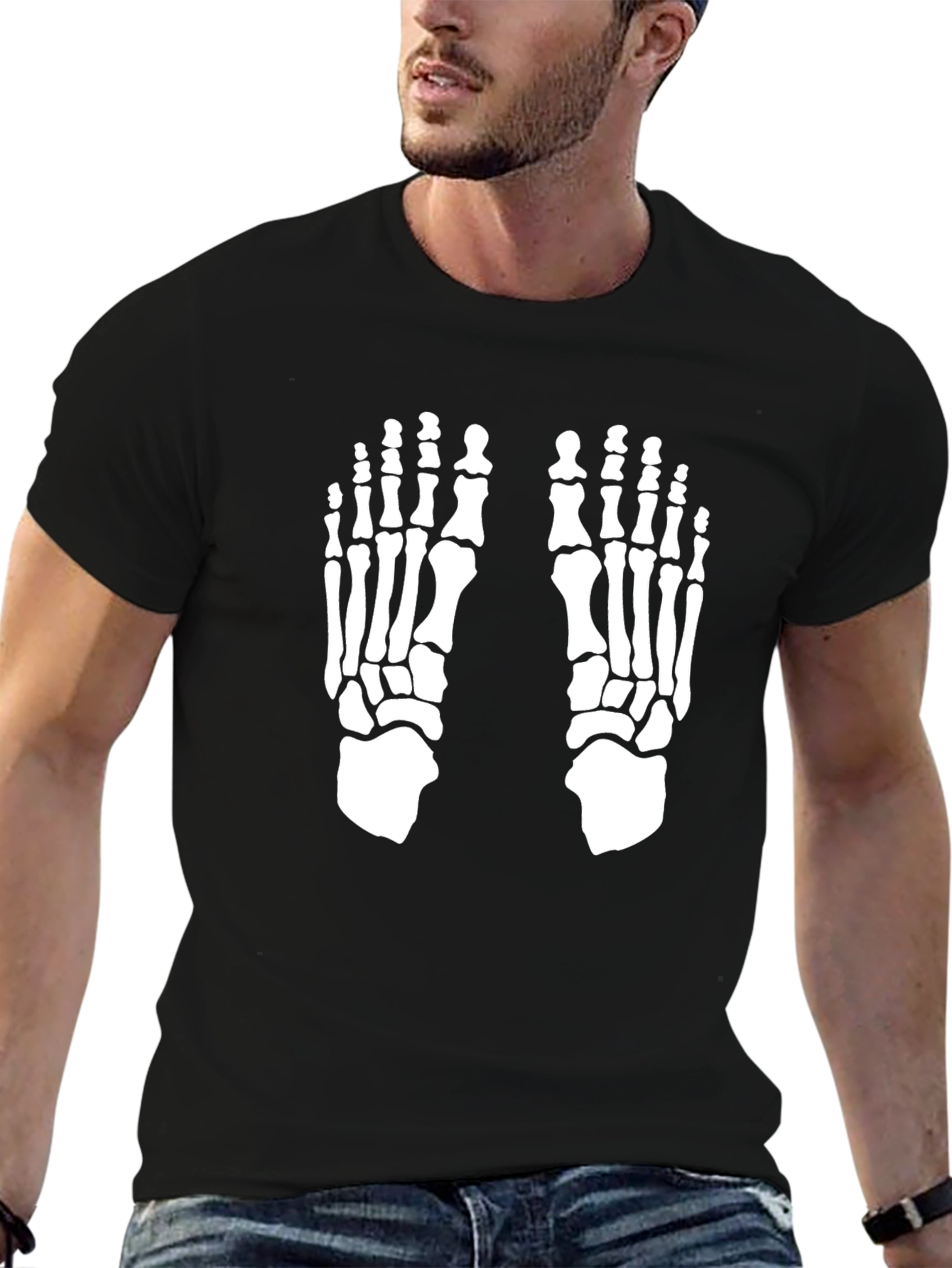 Skeleton Feet Print Black T-Shirt