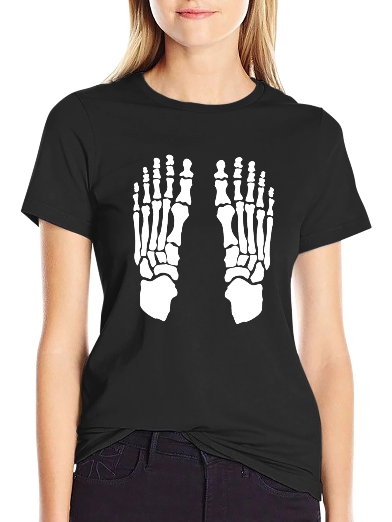 Skeleton Feet Print Black T-Shirt