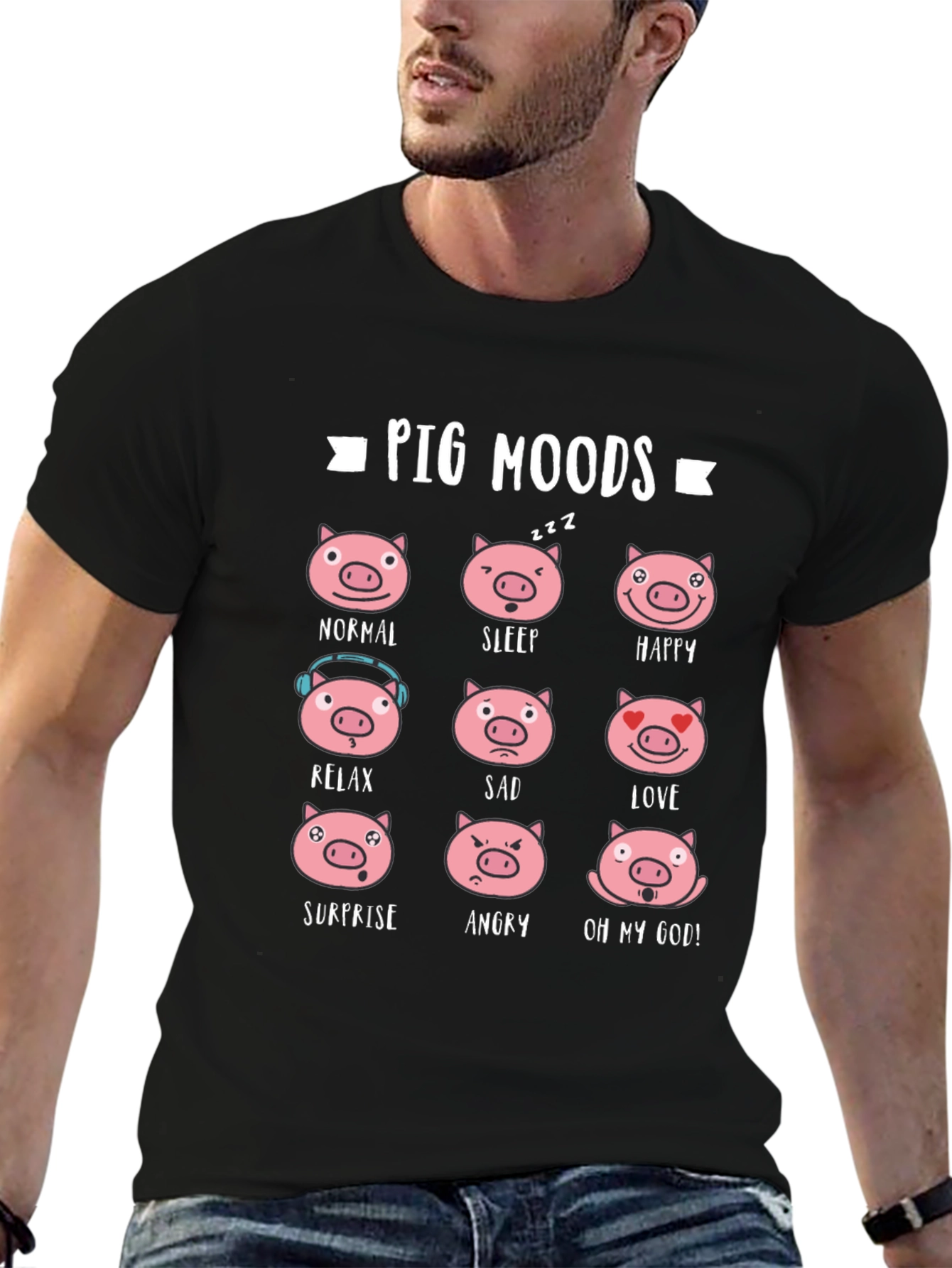 Pig Moods T-Shirt - Black Cotton Tee