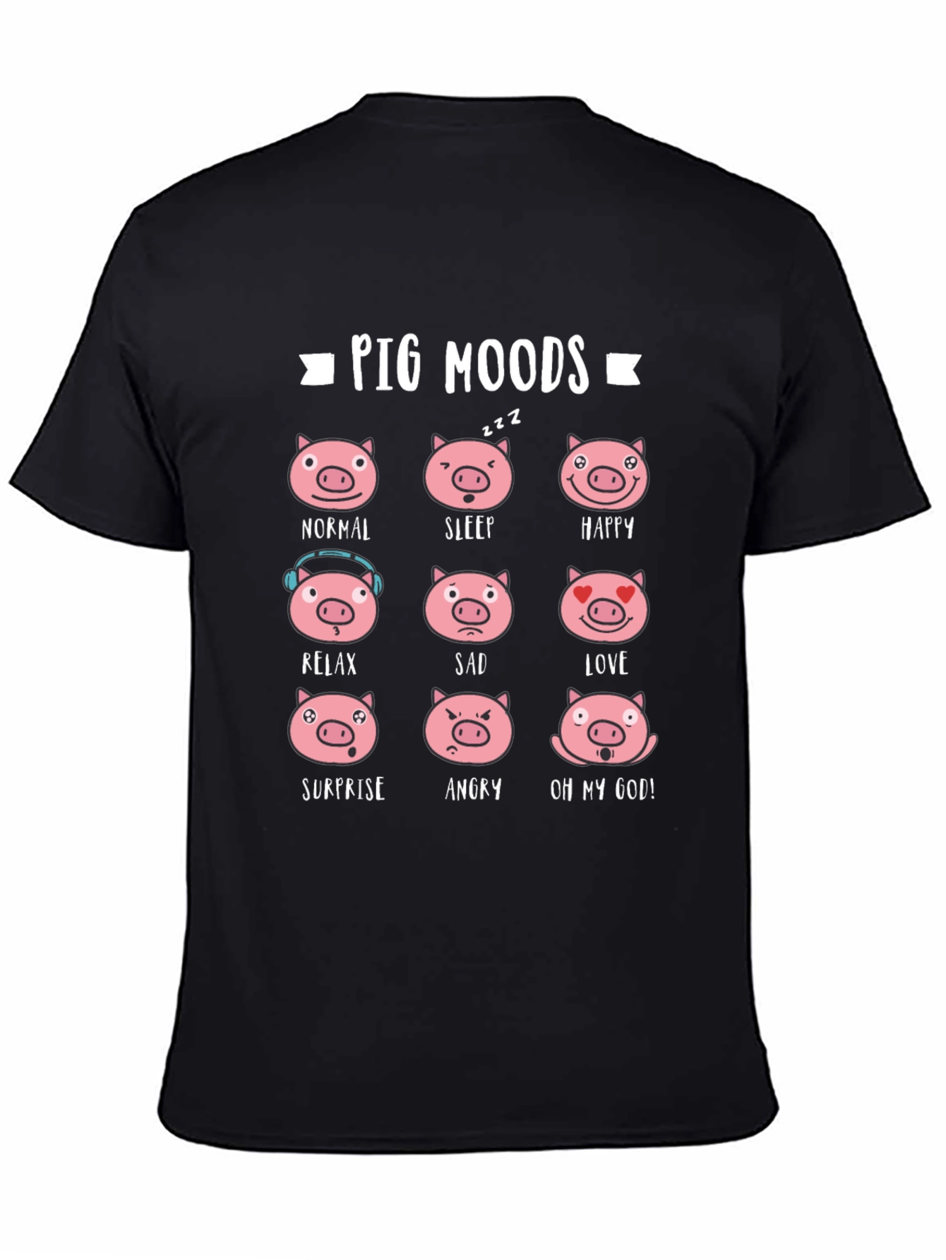 Pig Moods T-Shirt - Black Cotton Tee