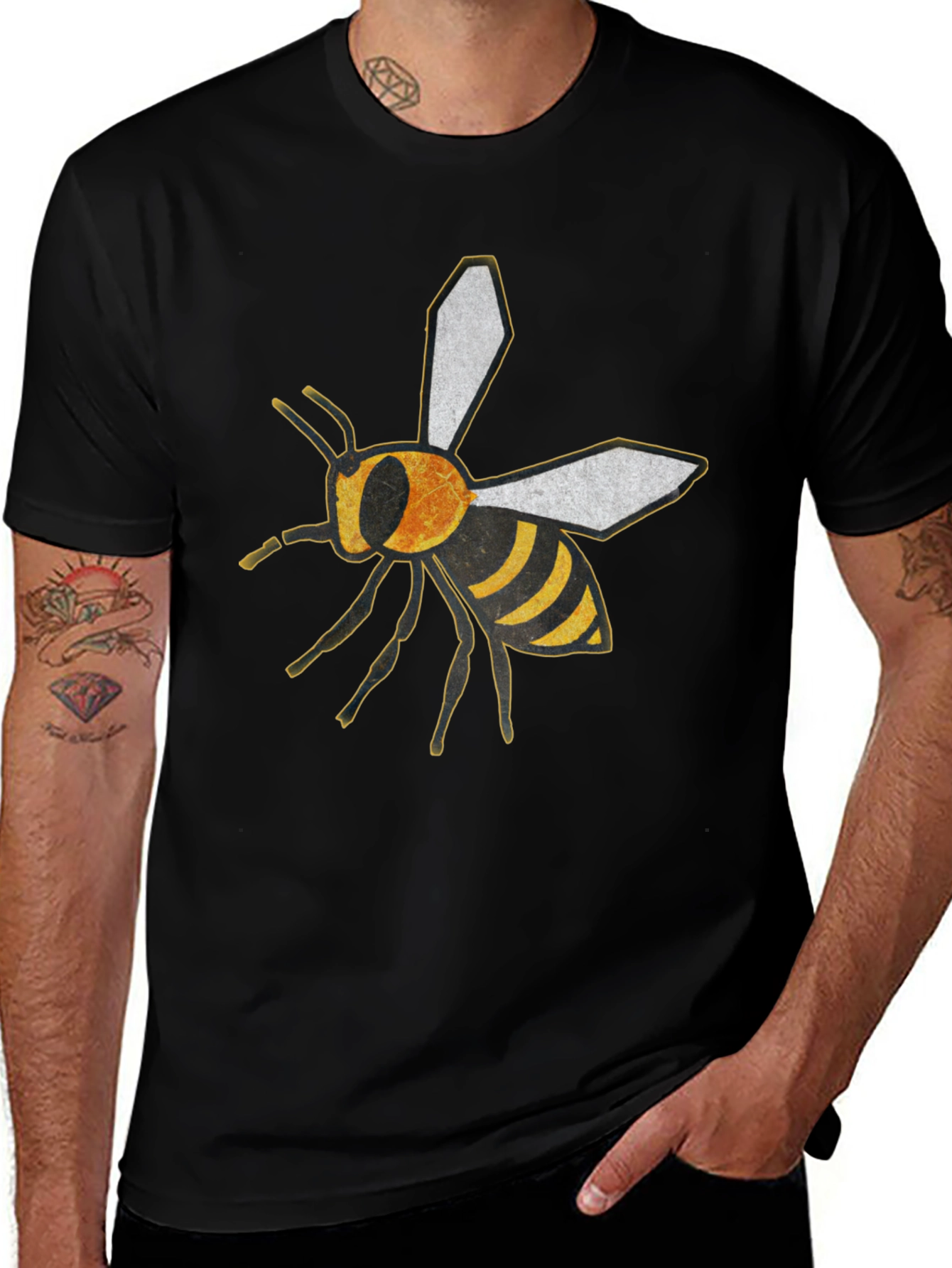 Bee Graphic Black T-Shirt - Stylish Crew Neck Tee